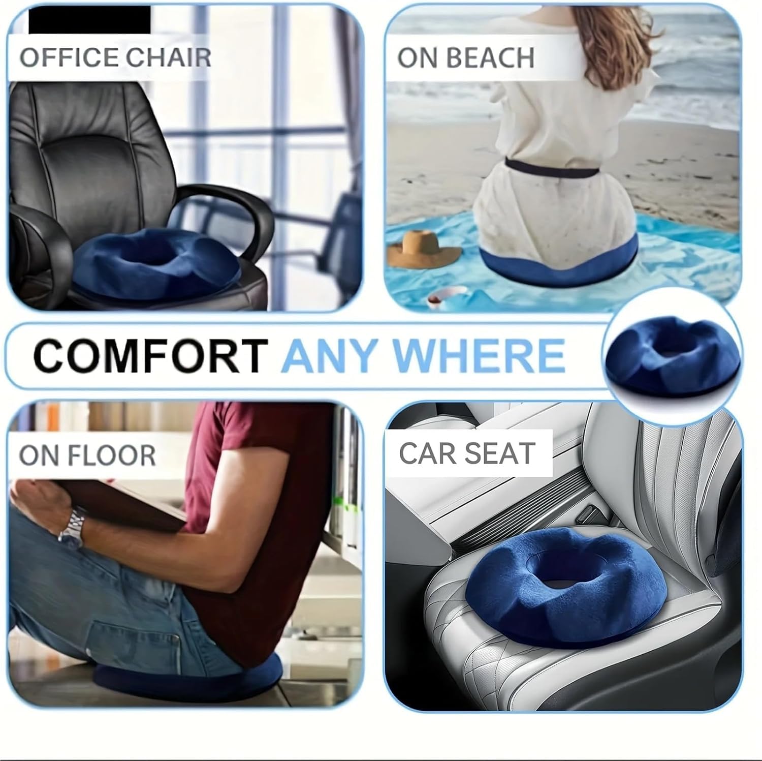 Cuscino in Memory Foam Ortopedico per Sedute, Adatto per Sedia da Ufficio e Scrivania, Allevia Dolori al Coccige, Emorroidi e Disagio Posturale, Supporto per Gravidanza e Sedute Prolungate, Blu