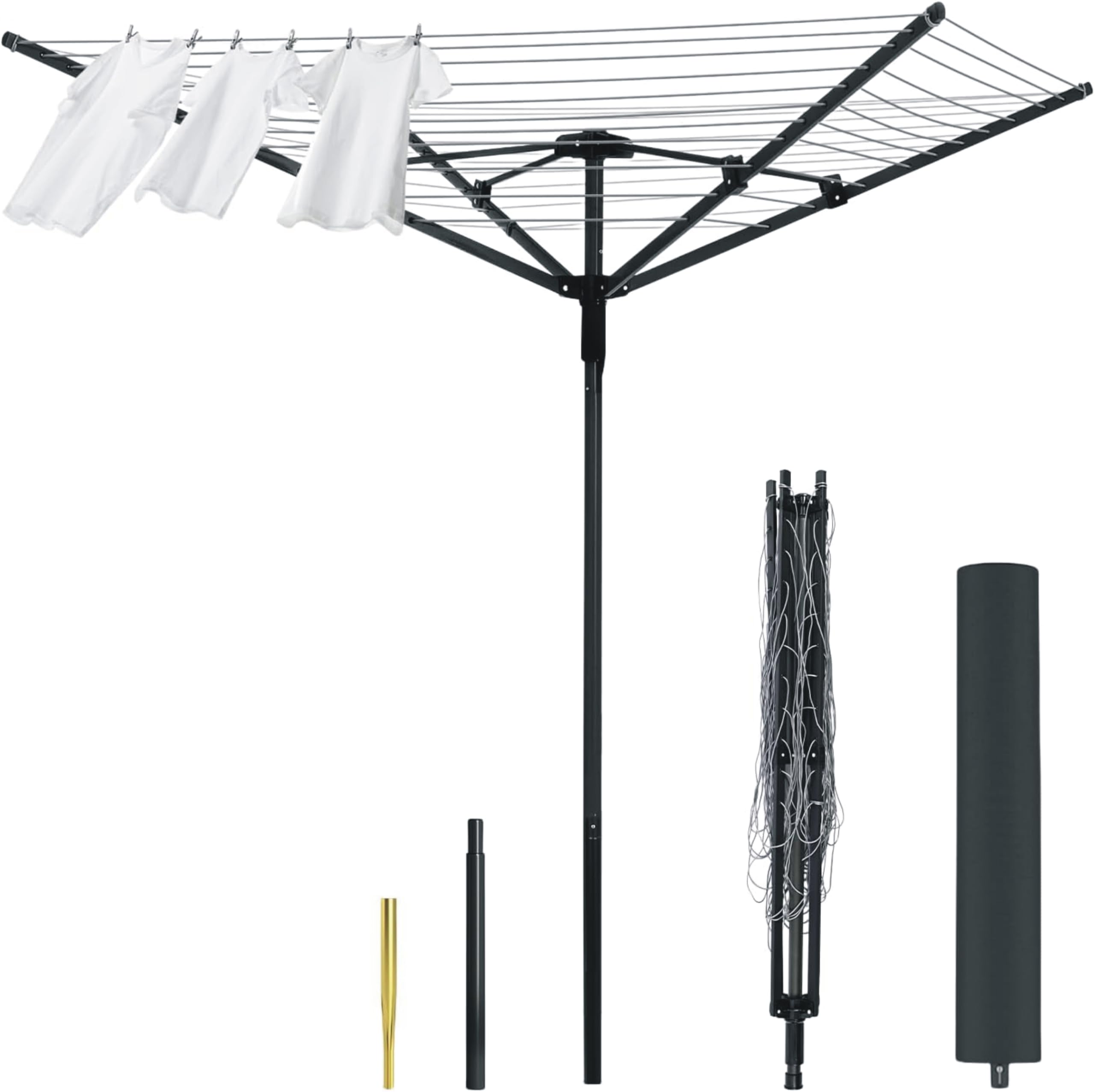 Wäschespinne – Outdoor-Garten-Wäschetrockner – Robuster, Faltbarer Wäscheständer – 50 m Wäscheleine – Witterungsbeständig