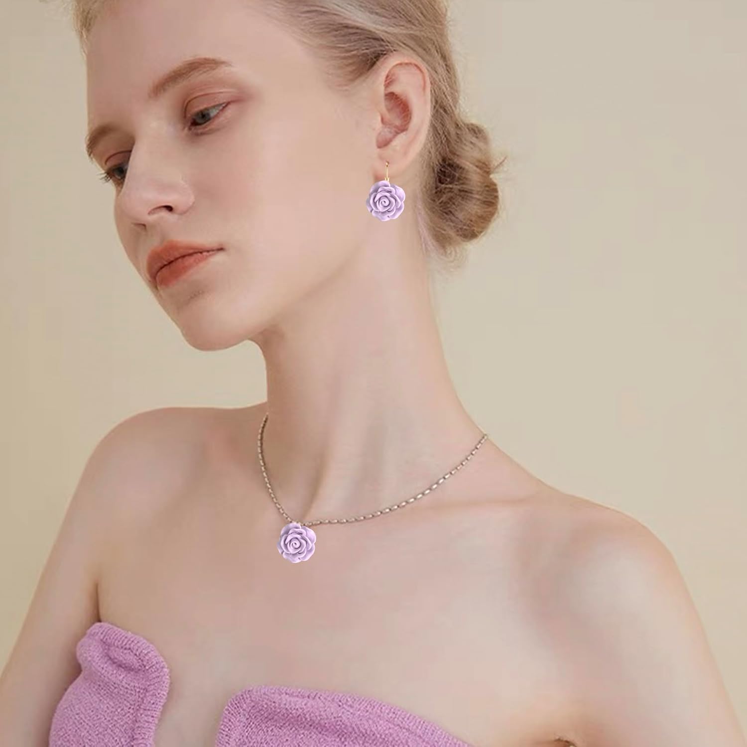 Handmade Bohemian Aesthetic Dainty Acrylic Flower Petal Leverback Earrings Sparkly 14K Gold Floral Dangle Drop Earrings for Women - Image 3