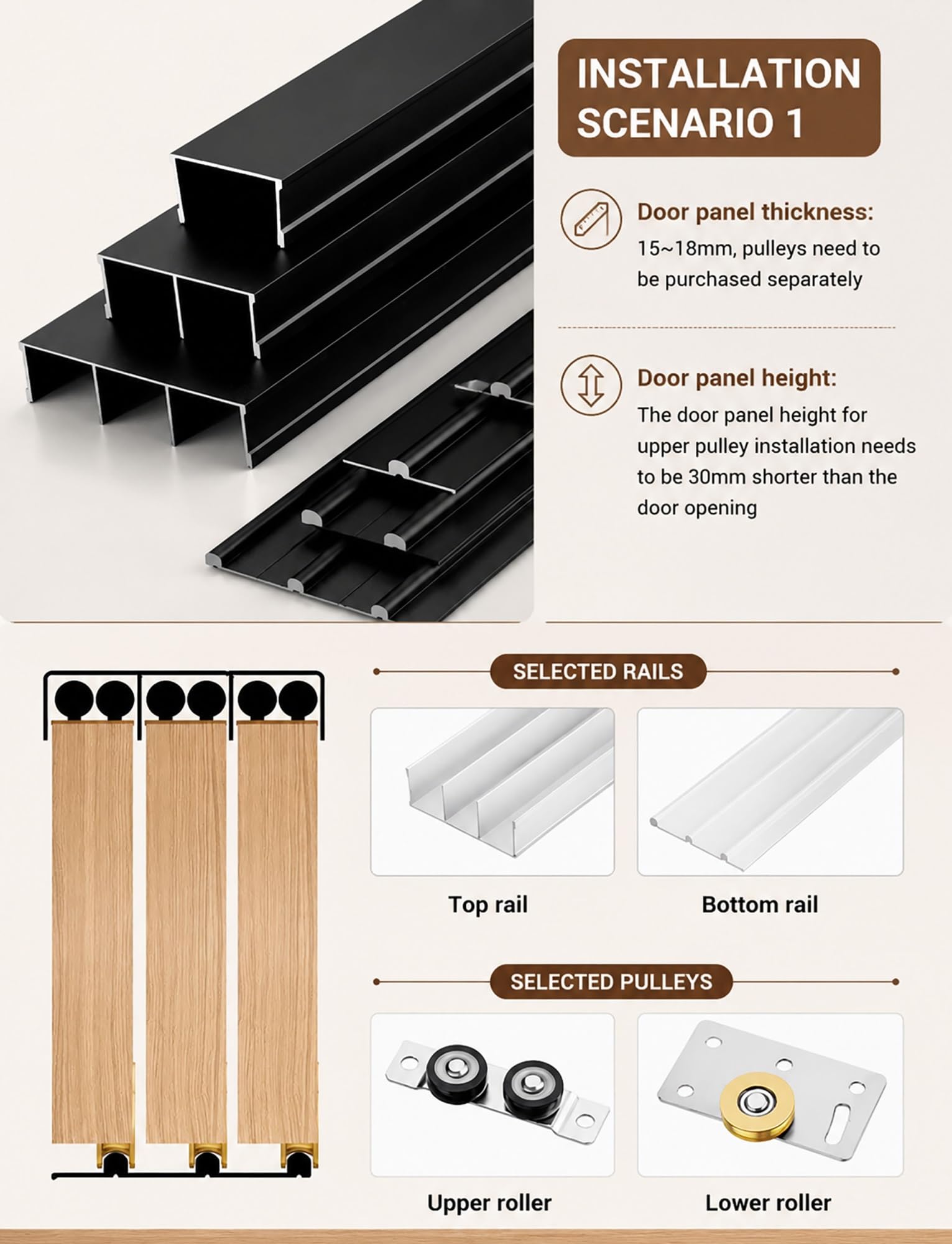 Kit de herrajes para puerta corredera, rieles de montaje empotrados ajustables para armario de 3 paneles, armario, divisor de habitación, puertas de gabinete, se adapta de 39.4 a 118.1 pulgadas