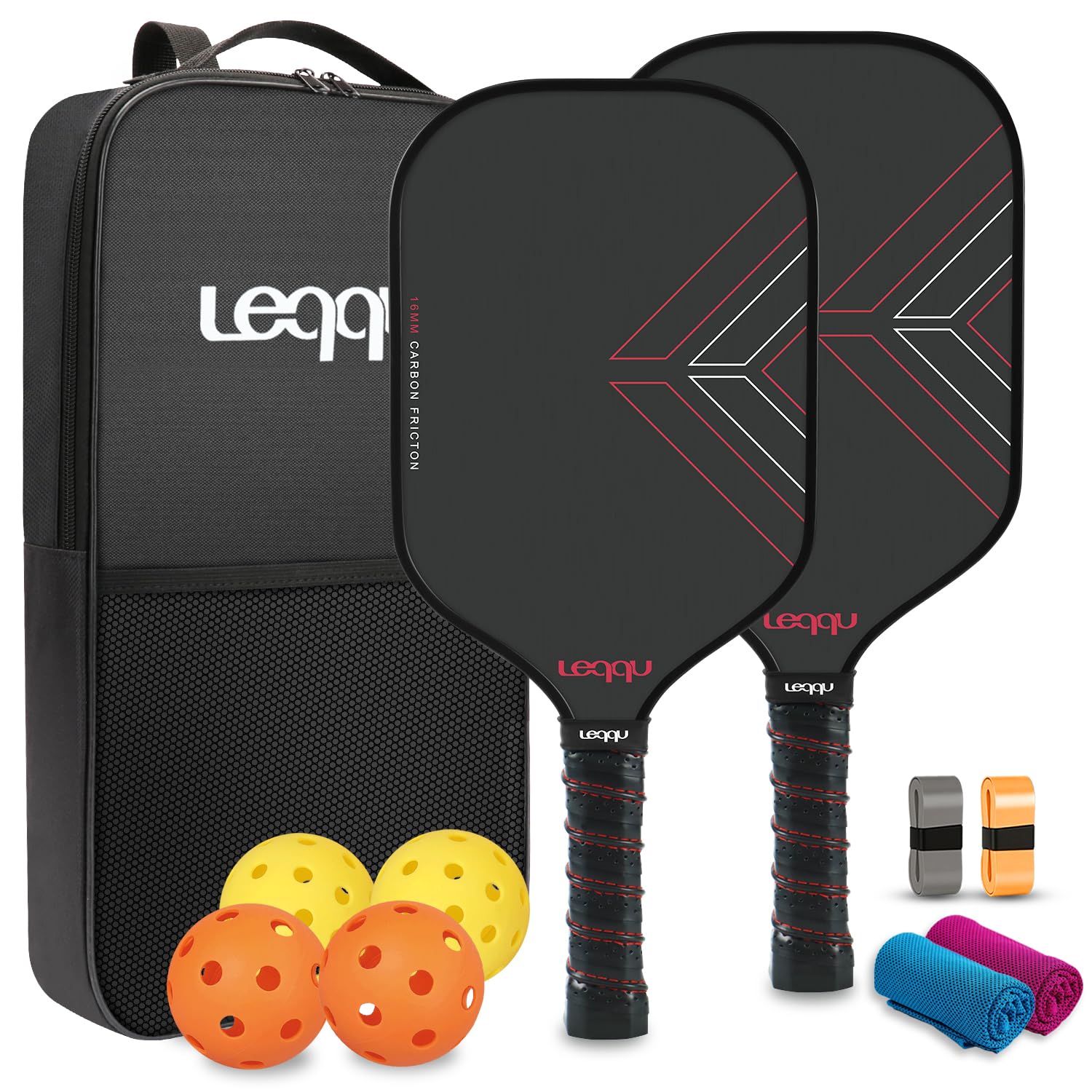 Leqqu Pickleball Paddles Set of 2 Carbon Fiber 16mm Grip Tape Power Core | Single / 2 Pac…