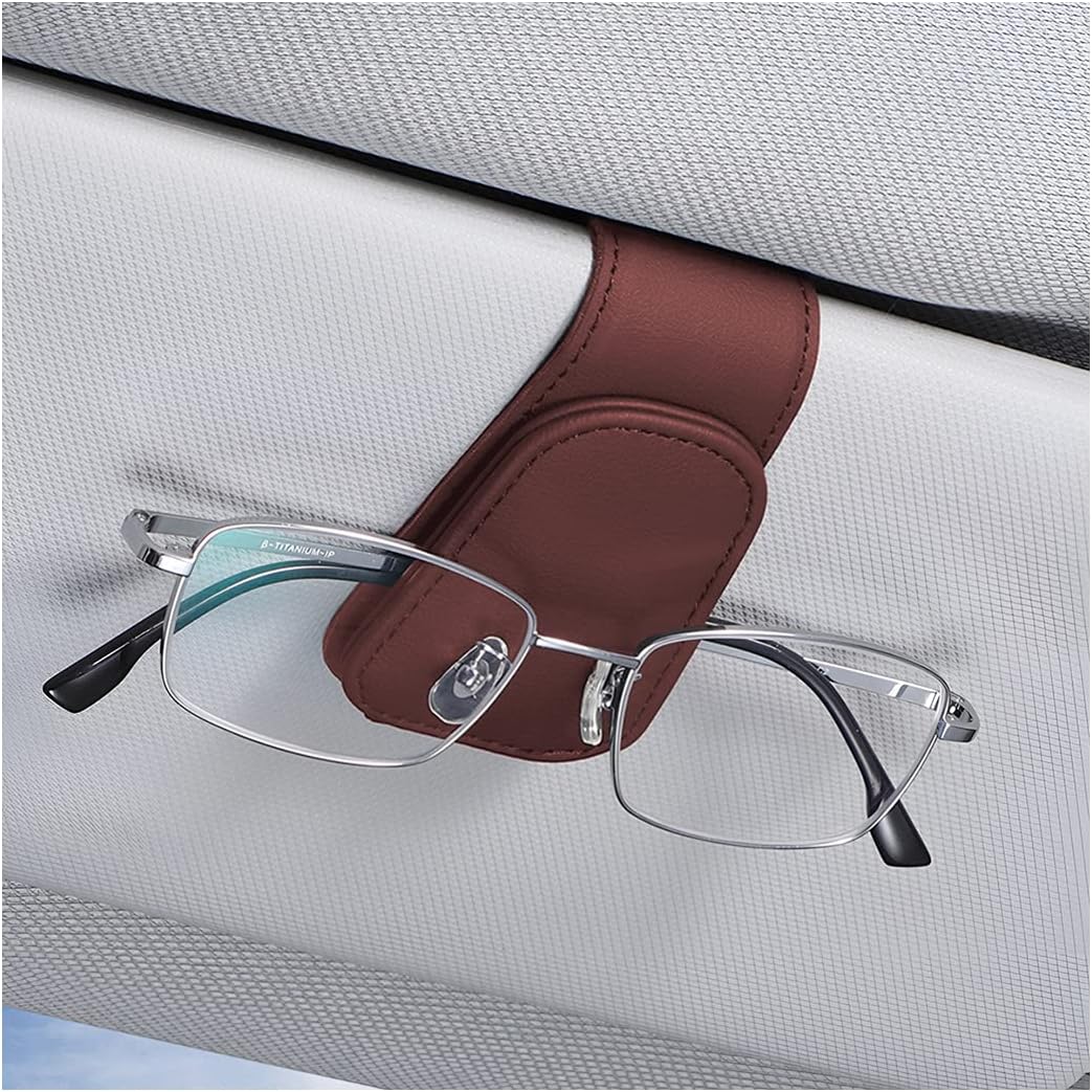 AICEL Sunglasses Holders for Car Sun Visor, Leather Eyeglasses Hanger Mounter, Magnetic Glasses Holder and Ticket Card Clip, Auto Interior Accessories Universal for SUV Pickup Truck