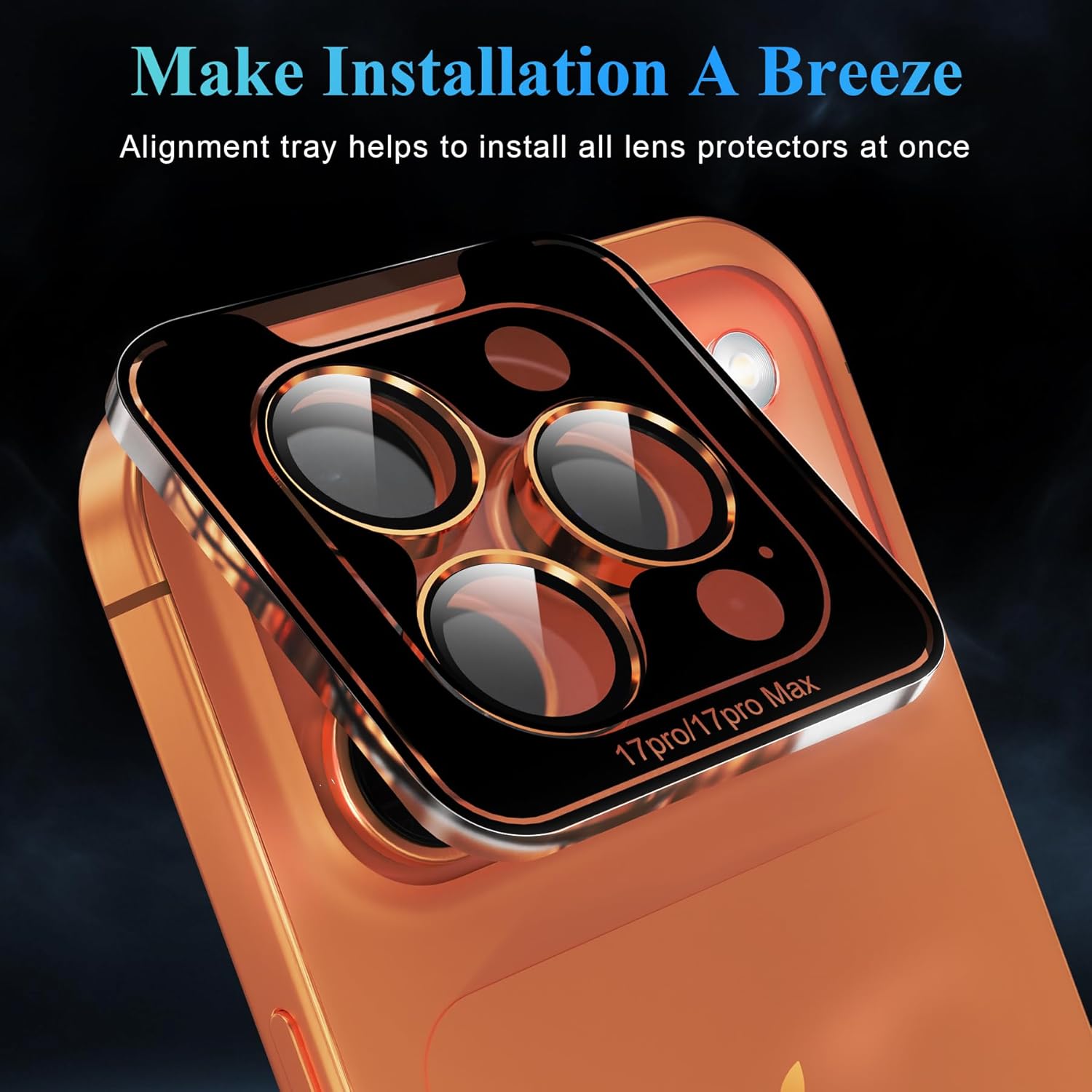 YWXTW Camera Lens Protector for iPhone 17 Pro/iPhone 17 Pro Max, [1 Step Installation Tray] Tempered Glass Screen Protector Metal Individual Camera Cover Accessories Case Friendly (Cosmic Orange-2Pack)