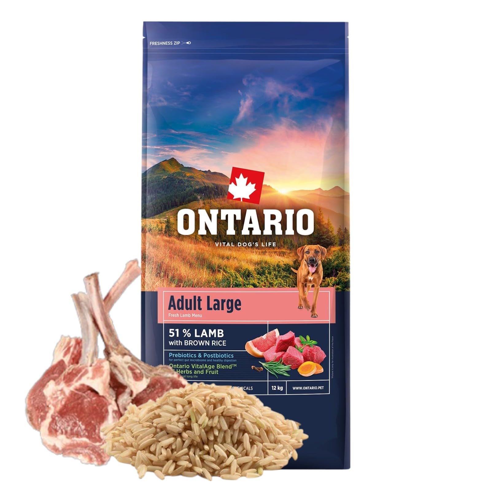 ONTARIO ADULT LARGE LAMB&BROWN RICE 12KG