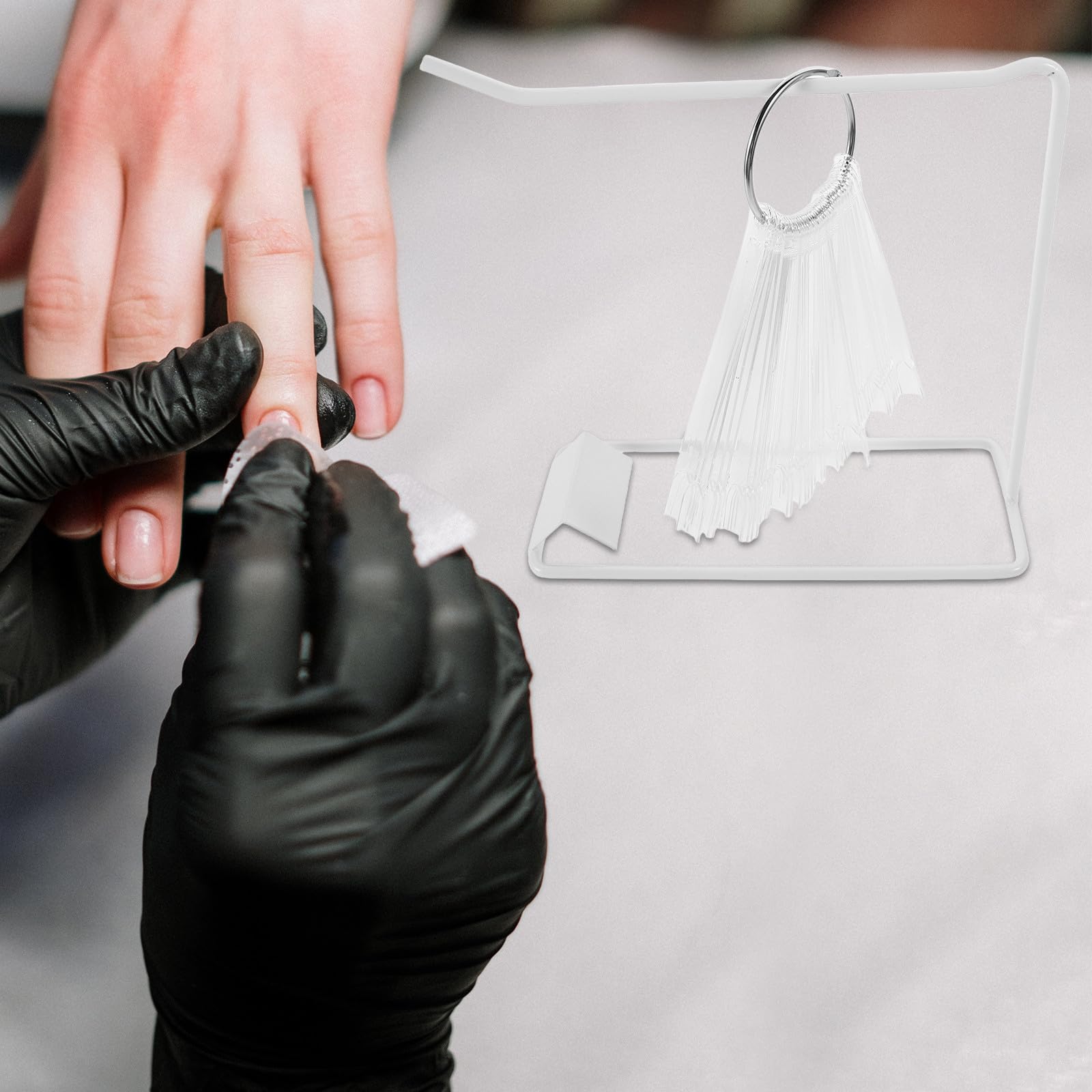 COLLBATH Muestrario de Uñas Cuadradas 50 Piezas Soporte de Hierro y Aro Redondo para Exhibición en Salones de Manicura y Práctica de Esmaltes Acrílicos Duraderos