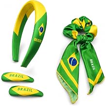 Brazil Flag Hair Ties Headbands for Women 4-Piece Hair Accessory Set Hair Clips Longtail Bow Scrunchie