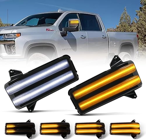 Luz LED de señal de giro para Chevy Silverado GMC Sierra 2500 3500 2020-2023 Ambar Dynamic Switchback Full LED luz de espejo lateral de remolque y