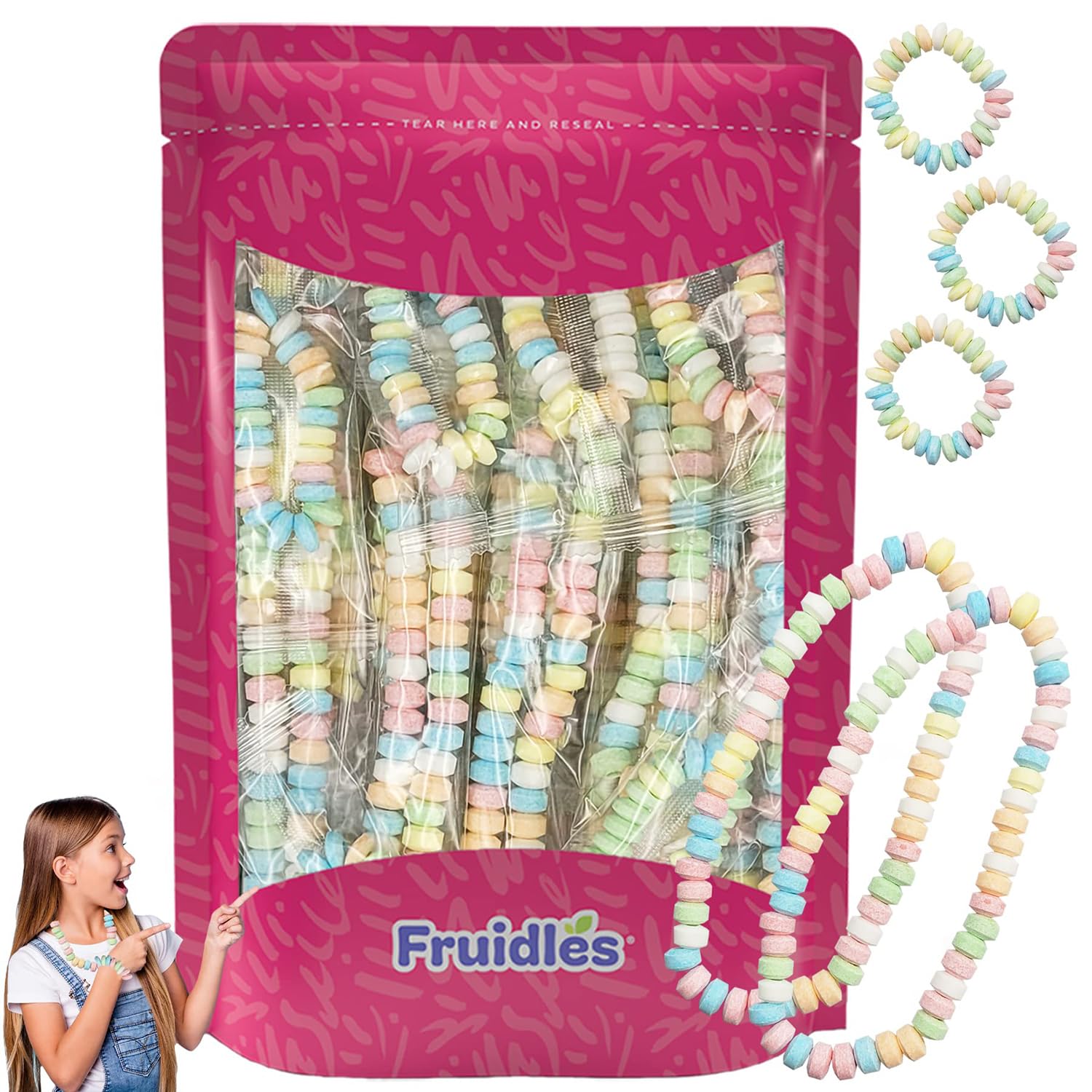 The Dreidel Company Stretchable Bracelet & Necklace Candy, Multicolor Fruit-Flavored Candy for Kids, and Party Favors, Individually Wrapped (12-Pack)