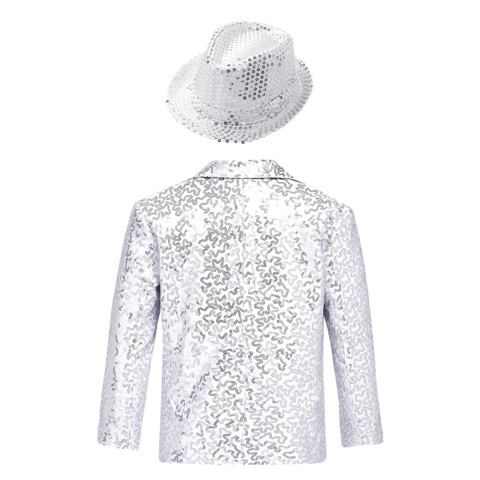 ranrann Enfant Garçon Blazer Paillette Veste de Costume Manches Longues avec Chapeau Élégant Brillant Habillé Manteau Smoking pour Mariage Banquet 5-16 Ans