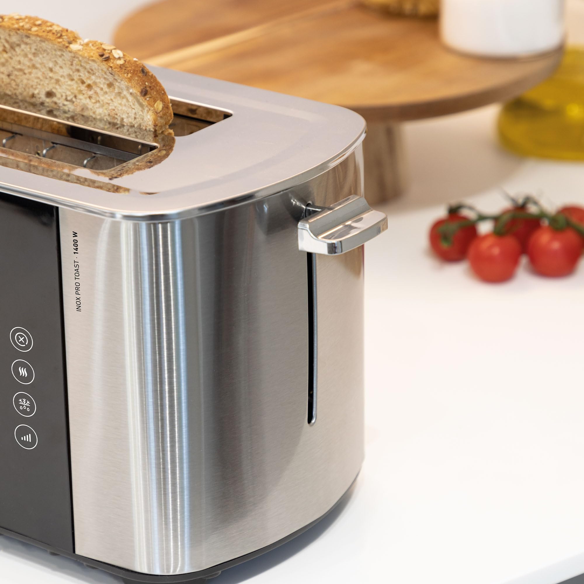 JATA JETT1146 - Tostadora Digital Inox de Ranura Larga Doble 1400W, 7 Niveles de Tostado, Pantalla Táctil, Descongelación, Recalentado y Cancelación, Acero Inoxidable