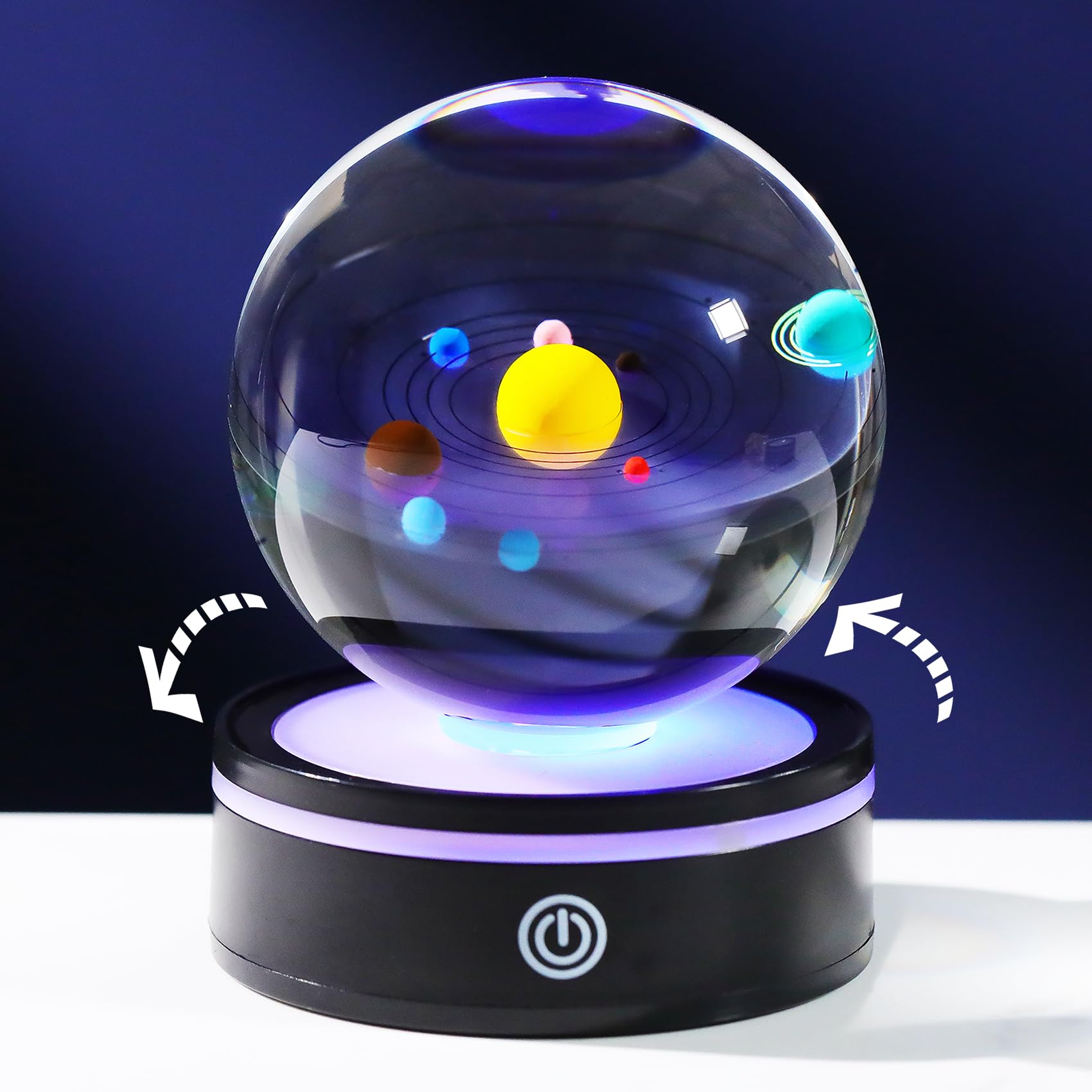Boule de cristal 3D avec base lumineuse LED rotative multicolore et support de lampe moderne