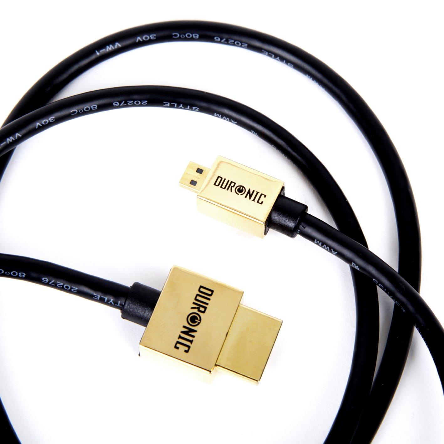 Duronic Men's Black/Gold Hdmi Cable Hdad /2, 2 Metre, 2.0 2160P 4K Ultra-High-Speed Hdmi To Micro Hdmi Lead, 24K Plated Connectors, For Smartphones, Android Tablets, Digital Cameras