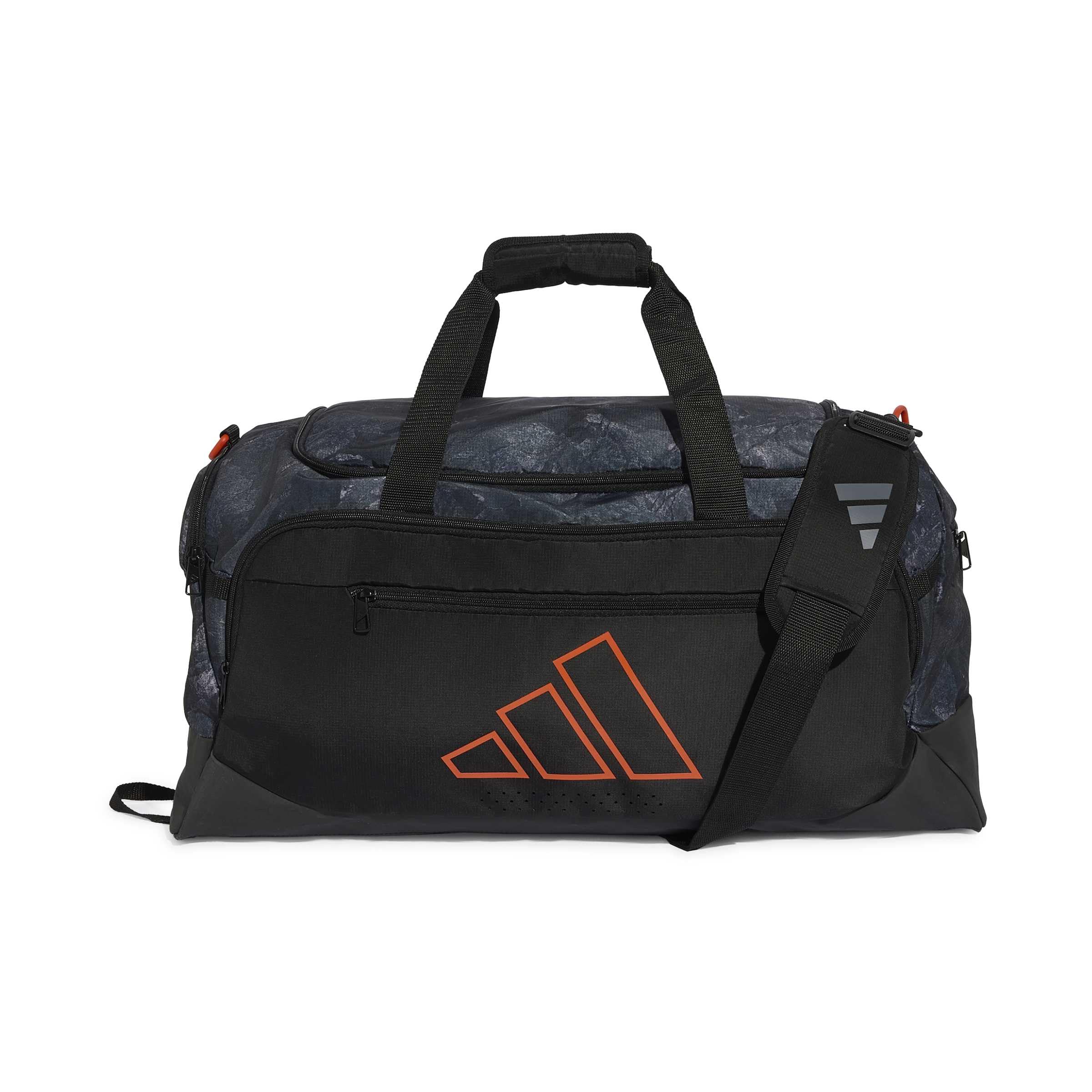 adidas Unisex Training Defender Graphic Duffle Bag Medium Duffel_Bag, Carbon/Grey six/Collegiate Orange, One Size