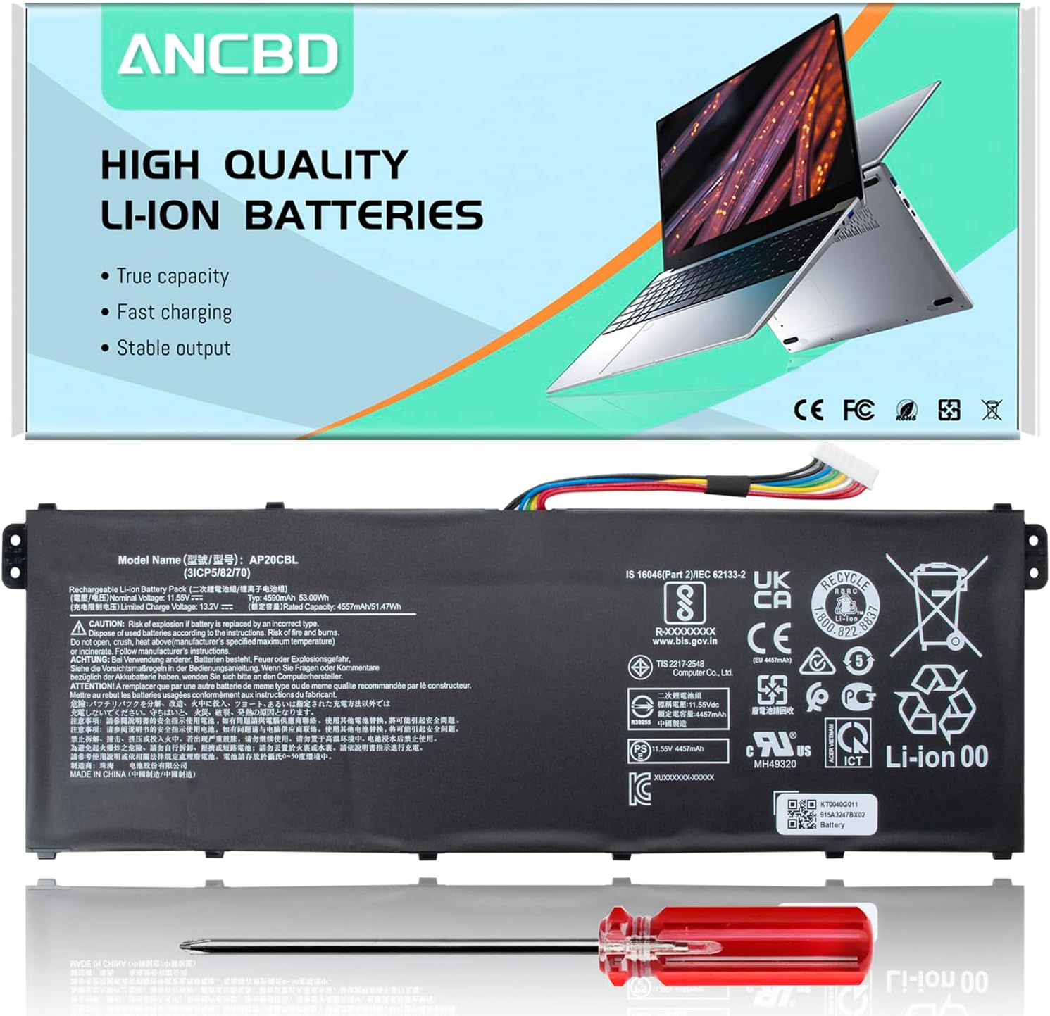 AP20CBL - Batería de repuesto para portátil Acer Swift 3 SF314-43 SF314-511 Aspire 5 A515-45 Vero AV15-51 Travel Mate Spin B3 TMB311RNA-32 Chromebook 315 CB315-4H Series KT.0030B.B 002 4 590mAh 3-Cell