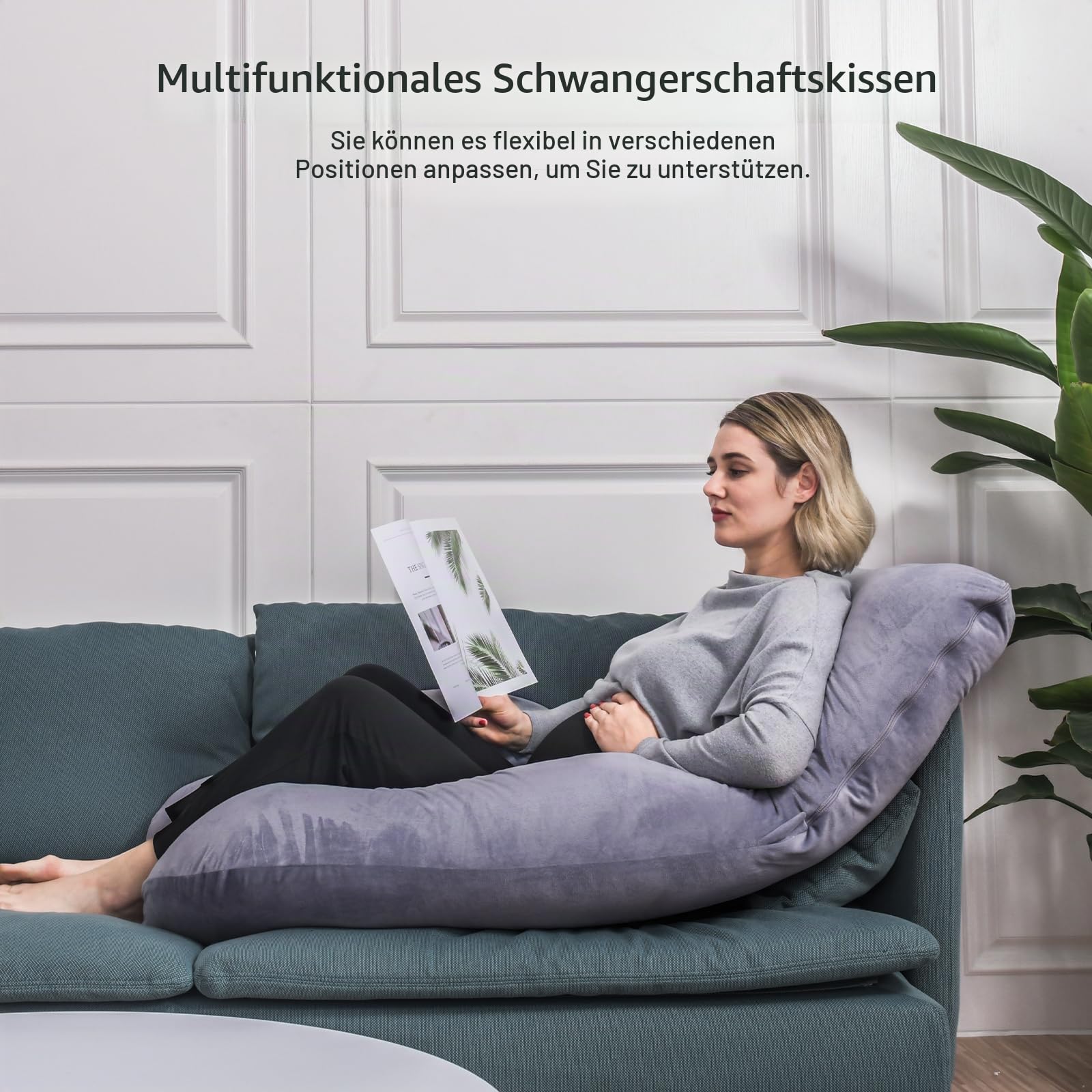 Momcozy Schwangerschaftskissen, U Förmiges Seitenschläferkissen, Abnehmbarem und Waschbarem Bezug (Hellgrau)