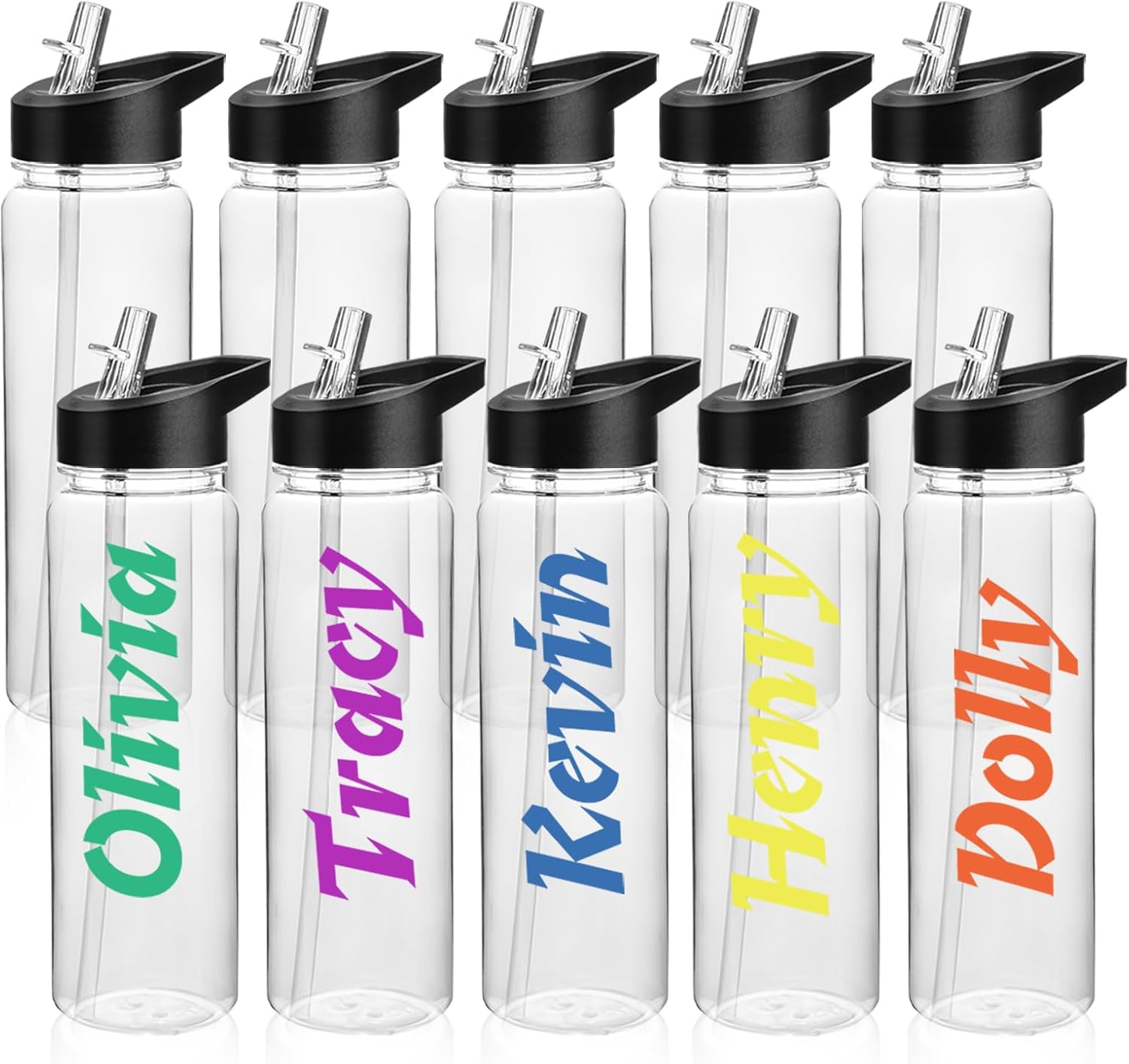 10 Pack 24oz Clear Reusable Water Bottles with Straw Lid – Ideal for Sports, Travel, DIY Gifts