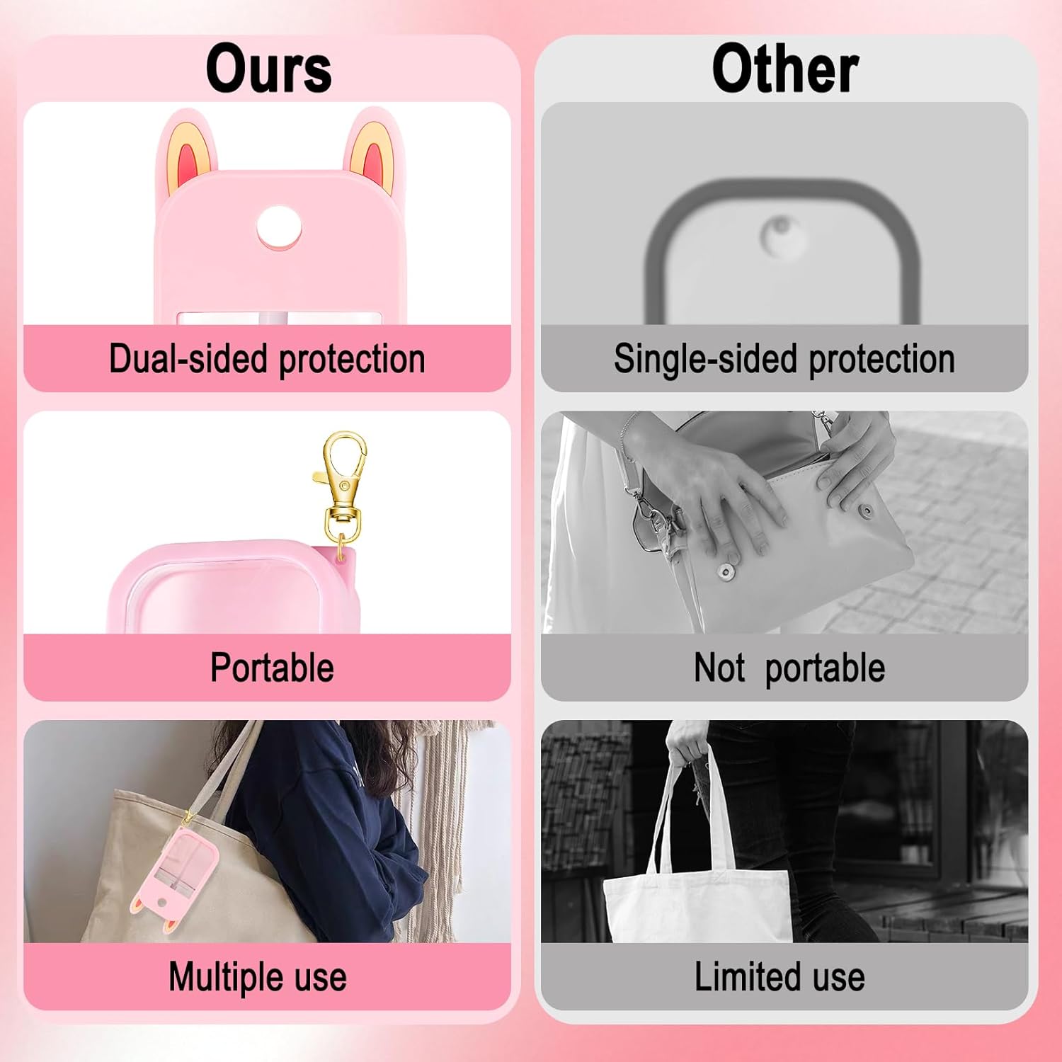 4Pcs Silicone Case Compatible with Touchland Hand Sanitizer Spray Holder Portable Protective Case with Keychain Cute Stylish Hand Sanitizer Spray Accessory for Power Mist and Glow Mist 1 Fl Oz - Image 3