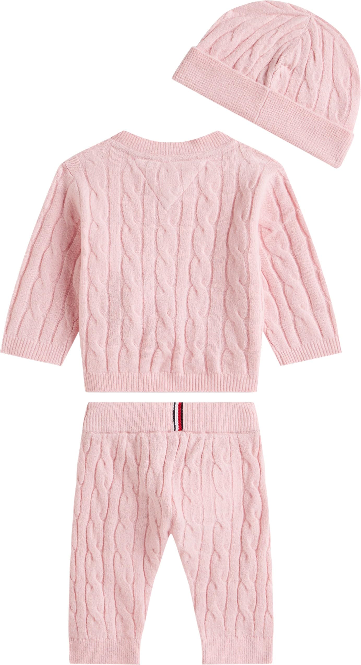 Tommy Hilfiger Neonati Set Pantaloni, Cardigan e Berretto, Rosa (Duchess Pink), 80