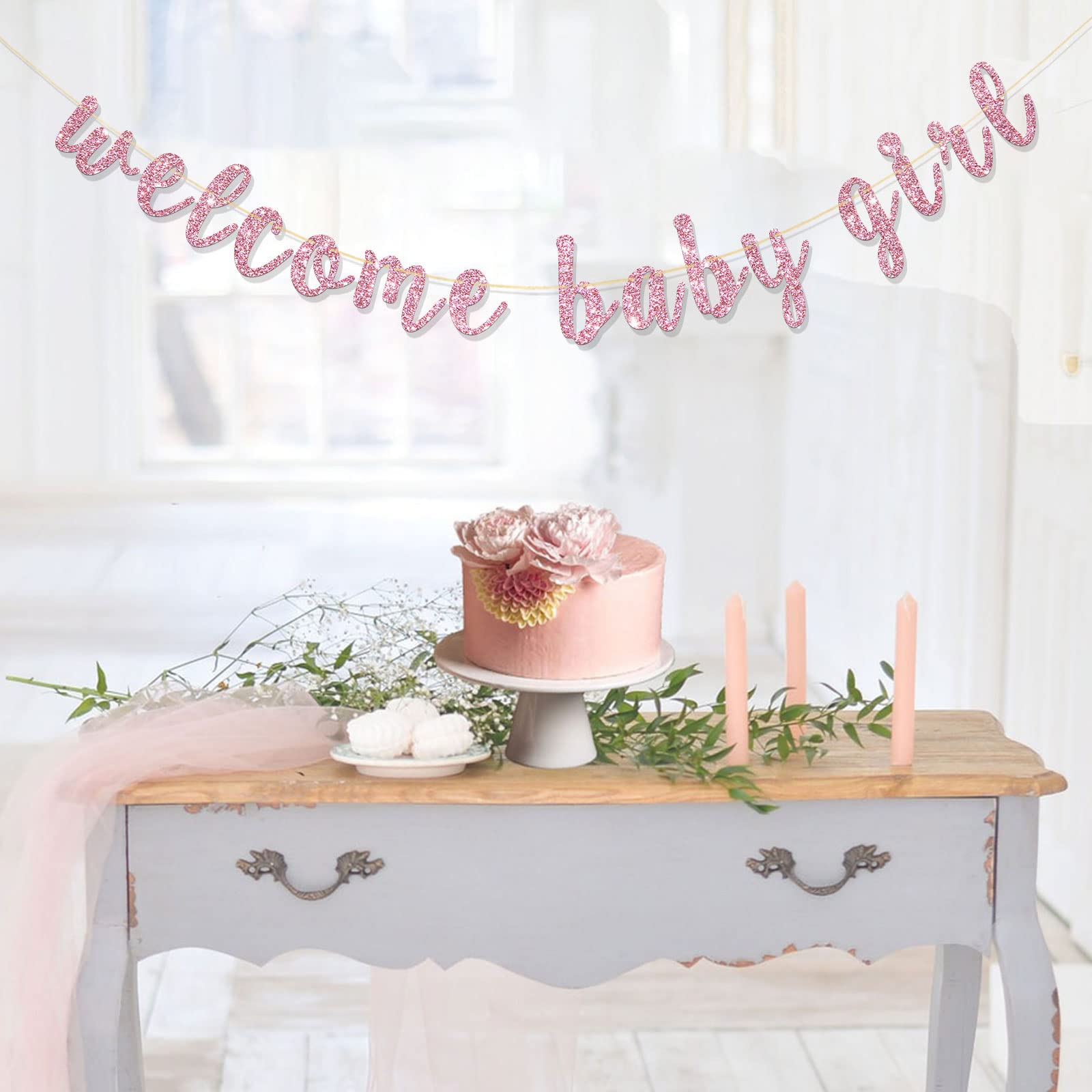 RoadSea Banner „Welcome Baby Girl“ – Roséglitzernd, 2,3 M, Für Babyparty