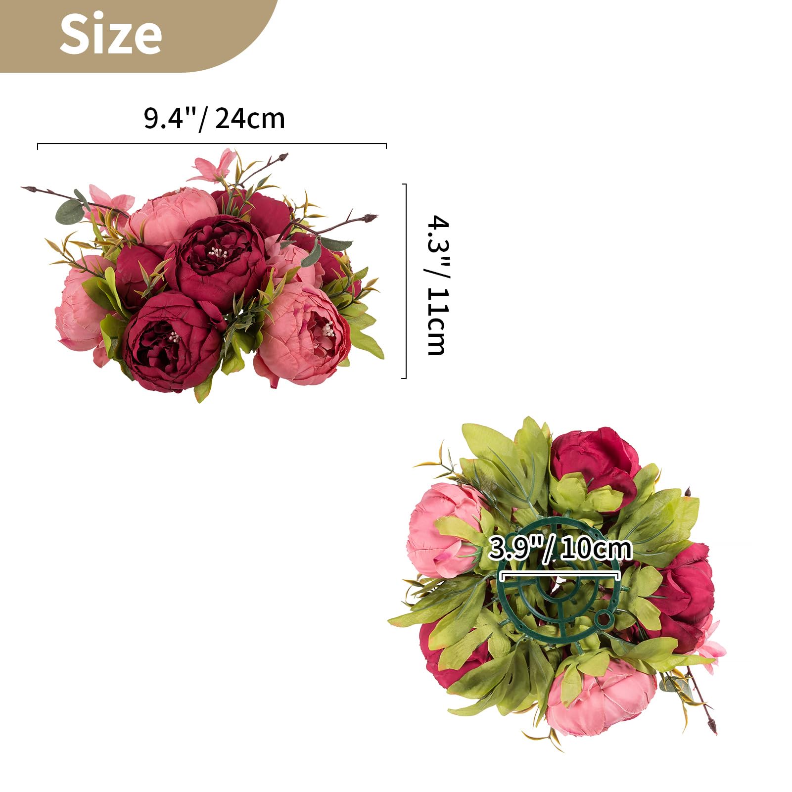 NUPTIO Fleurs Artificielles Pivoine pour Centres: 10 Pièces 24cm Diamètre Rose et Rouge Fausses Fleurs de Pivoine Boules en Soie Bouquet de Mariage Centres de Table pour Décorations