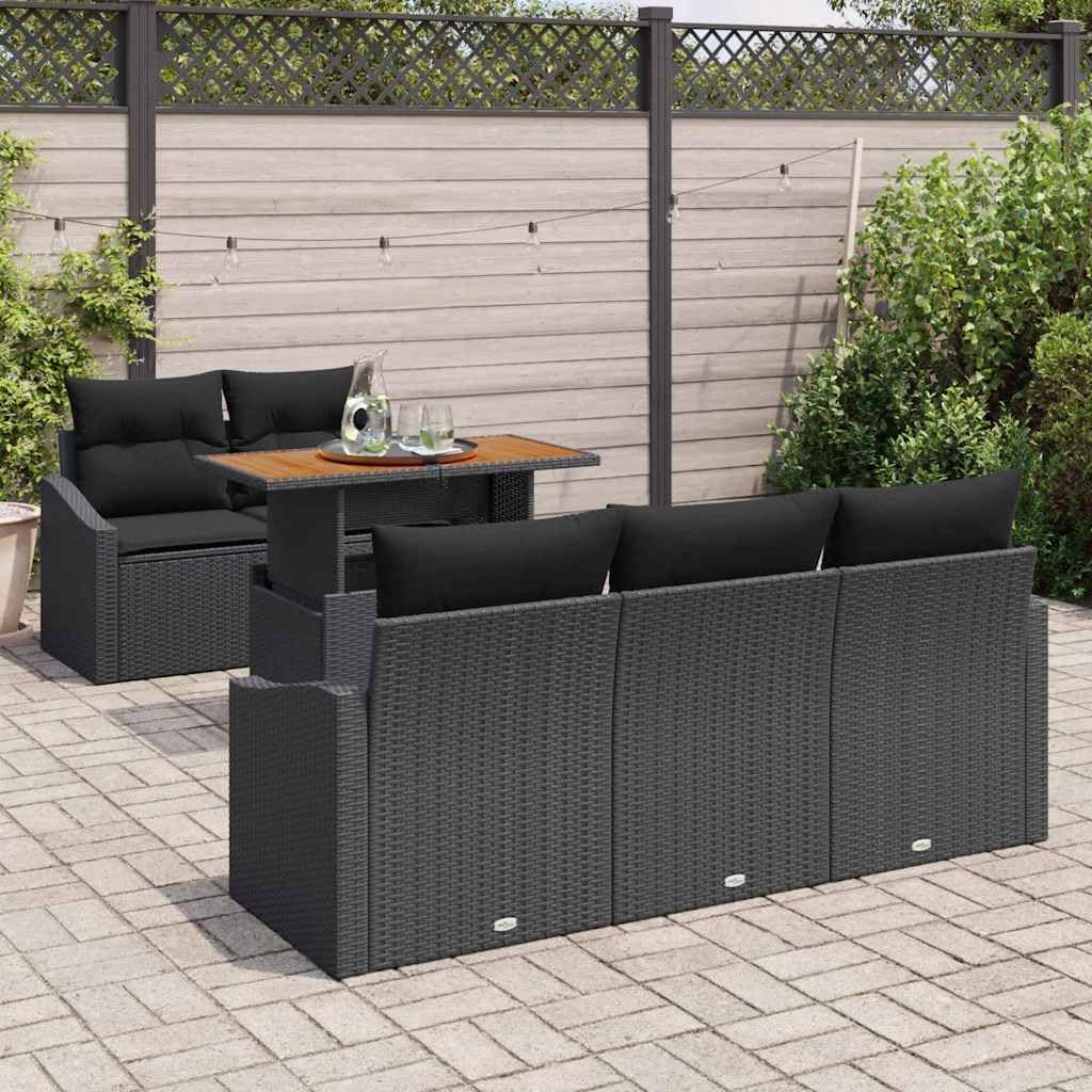 Set di divani da giardino modulari, 6 pezzi, in polyrattan nero, con vano portaoggetti sotto i cuscini, scomparti impermeabili per coperte e attrezzi, resistente alle intemperie, per terrazza