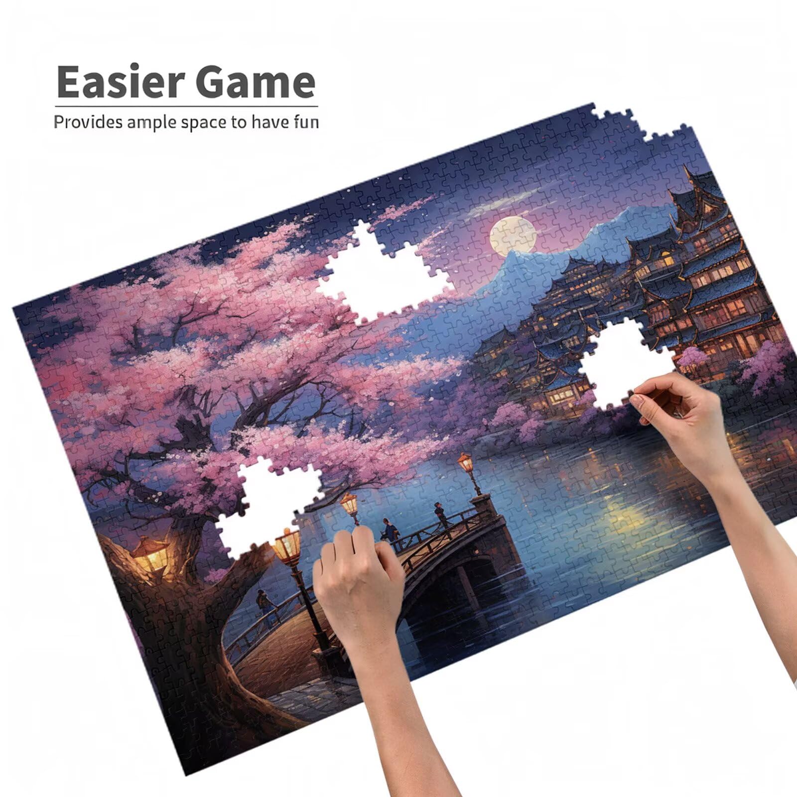 5000 sztuk puzzli dla dorosłych, kreatywne niemożliwe puzzle dla dorosłych początkujących, duża drewniana układanka z pudełkiem do przechowywania, prezenty dla kobiet, motyw: Japonia i kwiaty wiśni