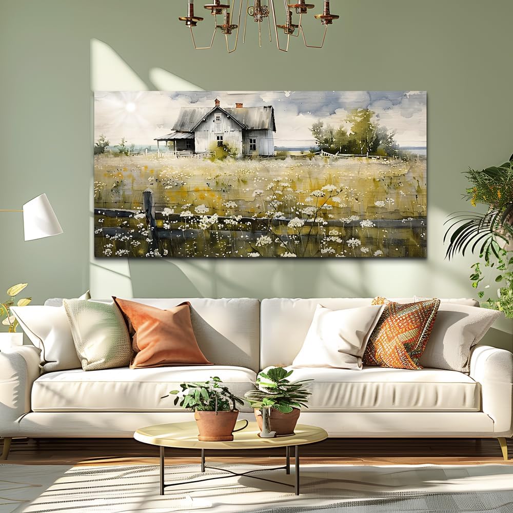 FUHAIHUA Large Modern Wall Decor For Living Room Canvas Wall Art For Office Bedroom Wall Decorations Art Watercolor Paintings Rural Landscape Pictures Mural Artwork Farmhouse Home Decor 24x48 In