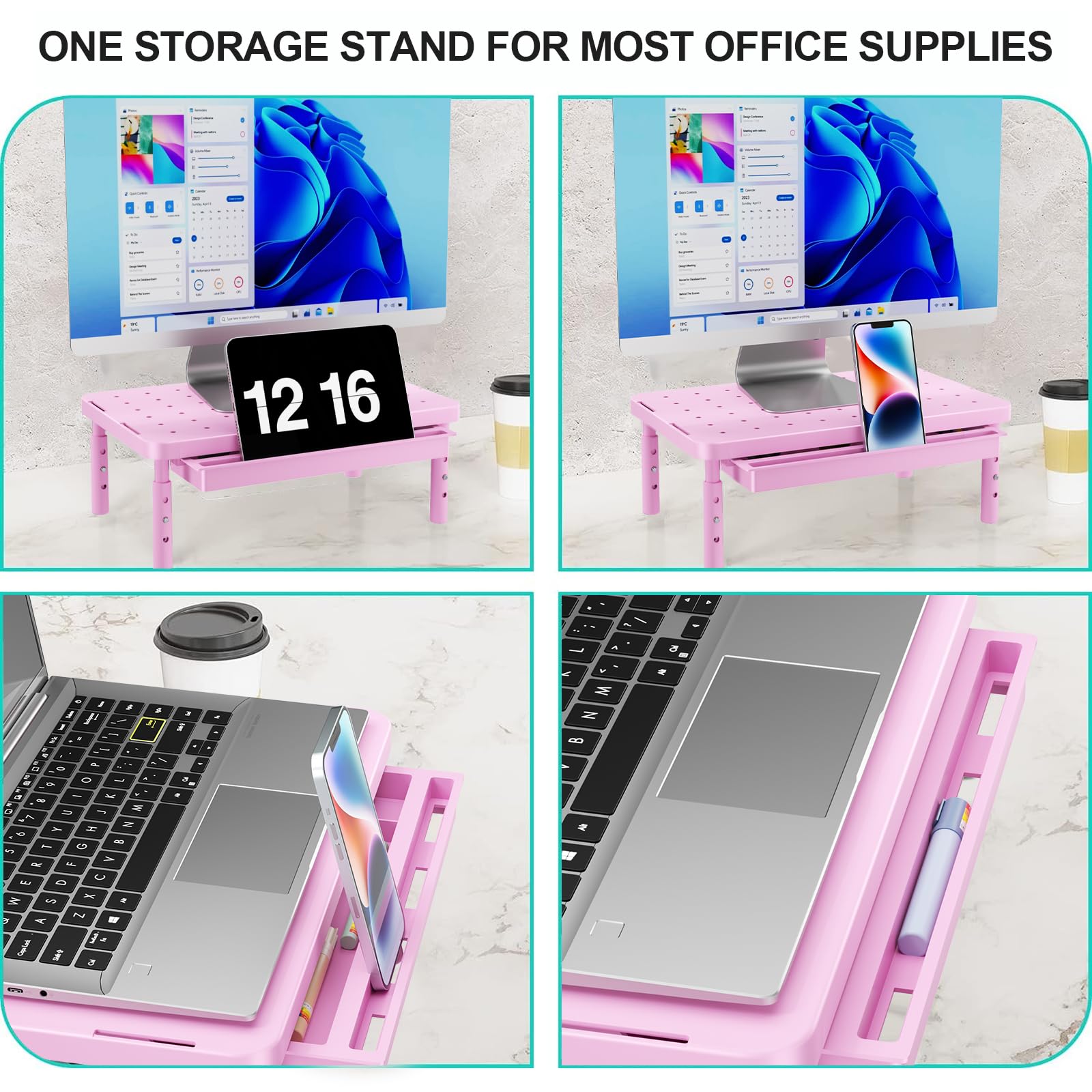 WALI Computer Monitor Stand with Storage, Monitor Riser 3 Height Adjustable view 3