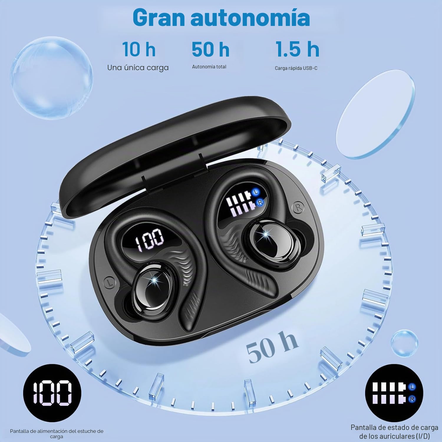 Auriculares Inalámbricos Bluetooth Deportivos, 60H Auriculares Bluetooth 5.4 con HiFi Estéreo, 4 ENC Mics, 2026 Cascos Inalambricos con Cancelación RuidoI/IP7 Impermeable/USB-C Auriculares para Correr
