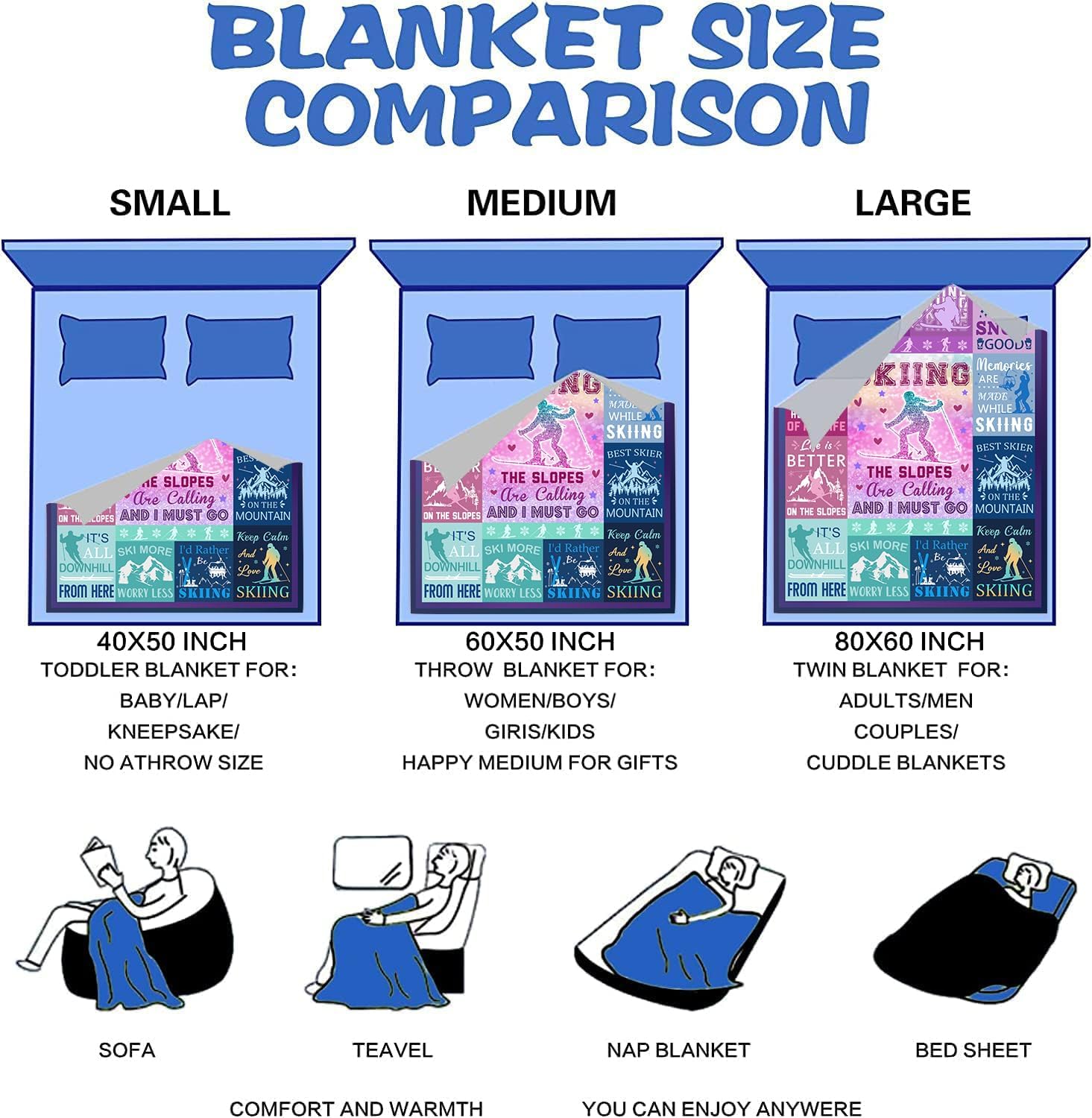 Skiing Blanket Ski Gifts for Skiing Lovers,Extreme Sports Snowboarding Throw Blankets,Funny Ski Gifts for Girls Teens Women 50"X40" - Image 7