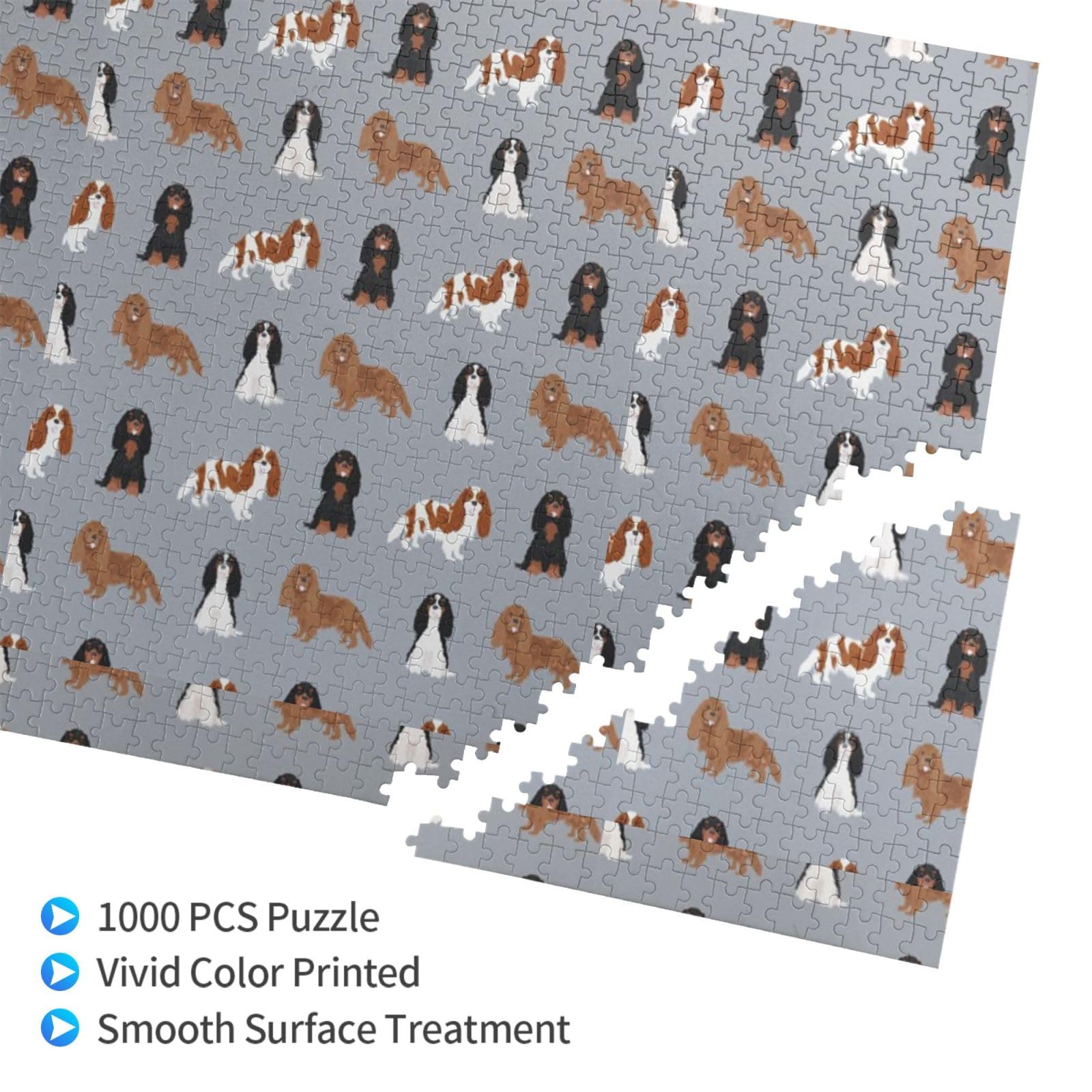Gioco di puzzle per adulti, puzzle impegnativi, puzzle da 1000 pezzi, cane Cavalier King Charles Spaniel, cani con manti misti.