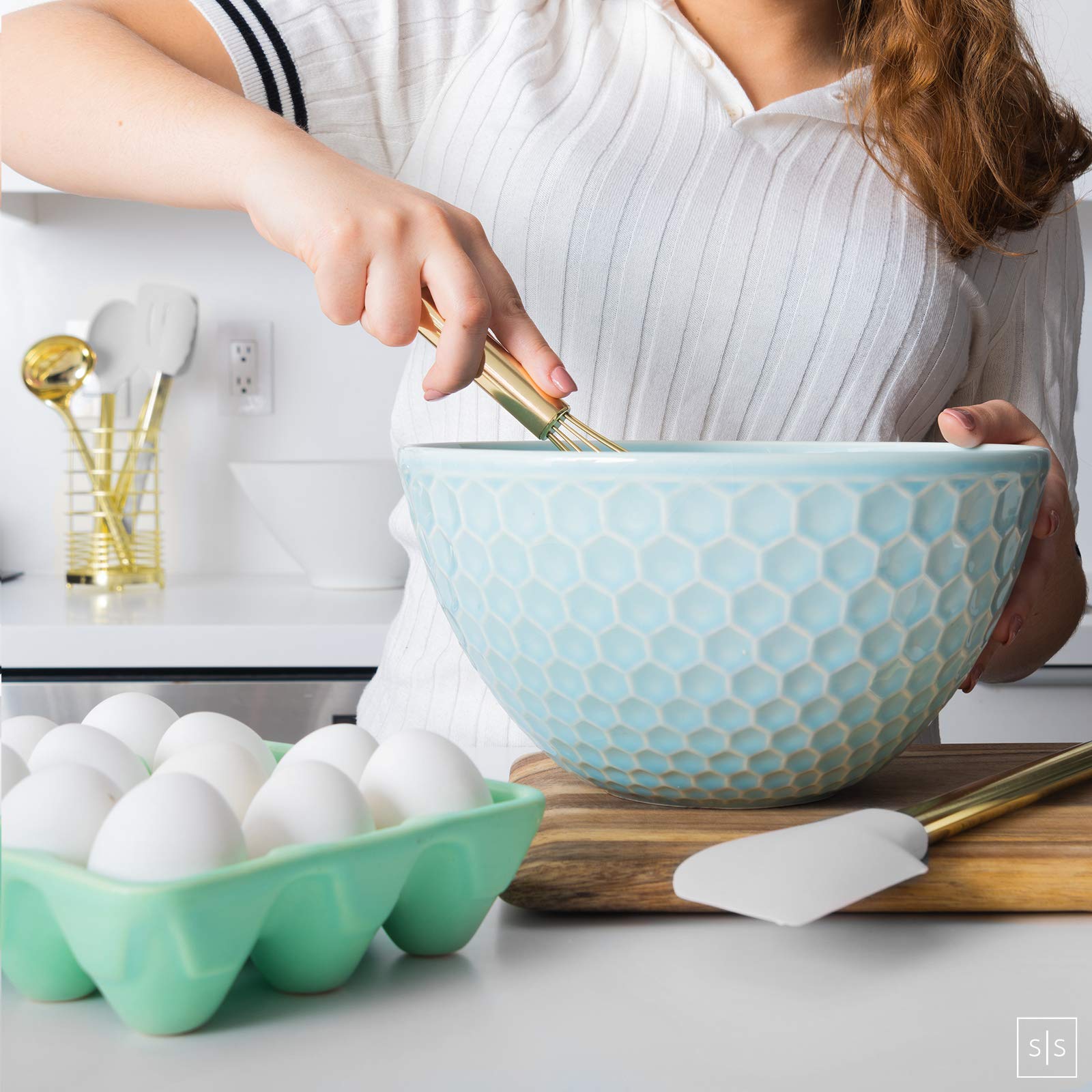 Buy White Silicone and Gold Cooking Utensils Set with Holder 7 PC Gold