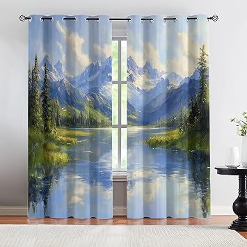 Forest Window Curtain, Mountain Cutrtains for Bedroom, Natural Landscape Blackout Curtains, Living Room Window Treatments with Grommet 52x96 in