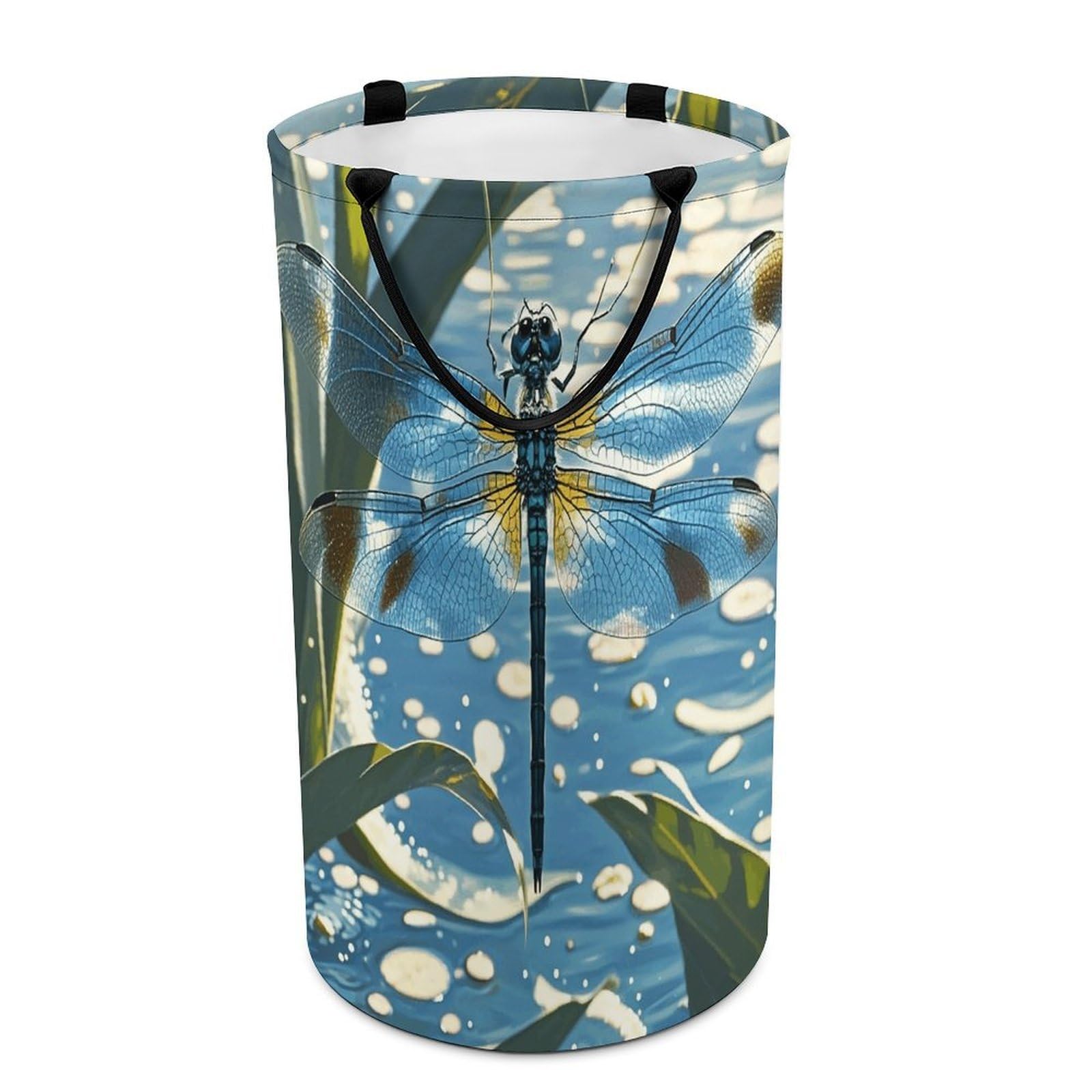 Blue Dragonfly Laundry Basket with Handles Large Collapsible Laundry Bag Freestanding Waterproof Clothes Hamper Decor Storage of Dirty Clothe for Family Bathroom 86L