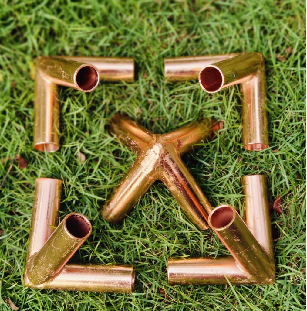 Energy Healing Copper Pyramid Kit – 100% Pure Copper Connectors for ½ Inch (12.7mm) Pipes – Meditation, Reiki, Vastu – Includes 4 Base + 1 Top Connector – Heavy-Duty