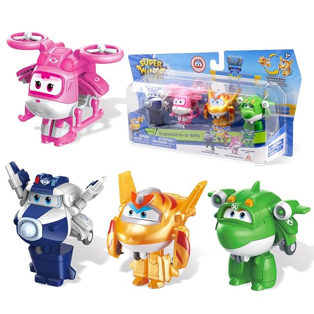 Super Wings Transform-a-Bots 4Pack with S5 Paul Dizzy & Golden Boy & Mira
