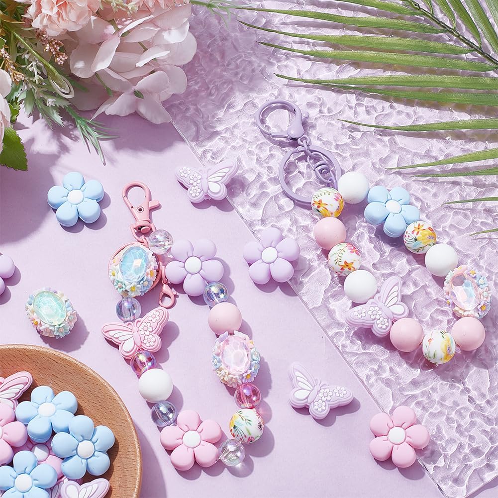 29Pcs Butterfly Focal Beads Pen Making Flower Beads Colorful Luminous Polymer Clay Rhinestone Floral Ball Summer Spring Loose Spacers for Pens Keychains Bracelets Necklaces Jewelry Crafts