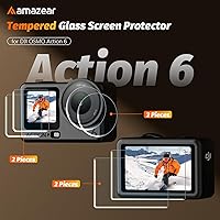 Vista 2 de AMAZEAR Protector de pantalla de lente para DJI Osmo Action 6 (6 unidades), protector de pantalla de vidrio templado Action6 Pro, pantalla OLED