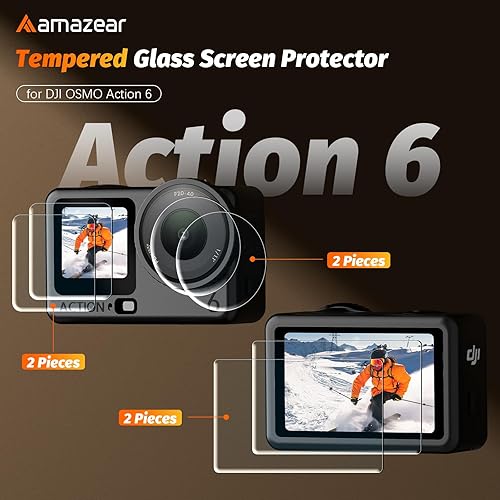 Miniatura 2 de AMAZEAR Protector de pantalla de lente para DJI Osmo Action 6 (6 unidades), protector de pantalla de vidrio templado Action6 Pro, pantalla OLED,