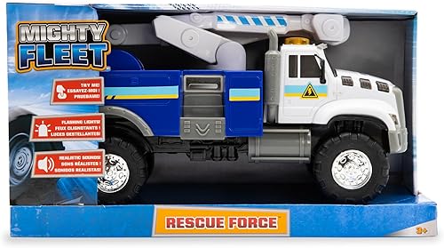 Miniatura 6 de Mighty Fleet Rescue Force Tough CAB Cherry Picker Toy Truck - Realistic Lights & Sounds, Movable Cherry Picker Arm, Durable Plastic Construction