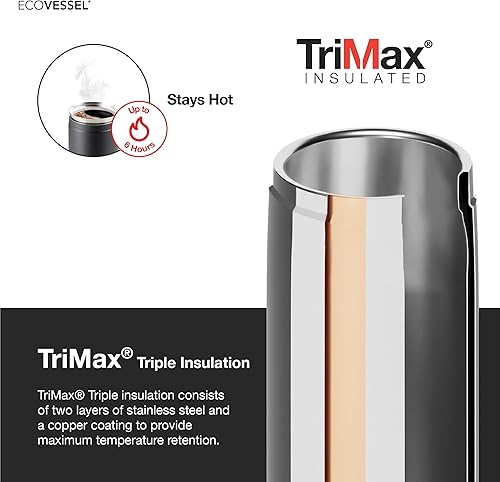 Miniatura 6 de EcoVessel Prensa francesa de viaje, cafetera portátil, prensa de café aislada de acero inoxidable, botella reutilizable de una sola porción para uso