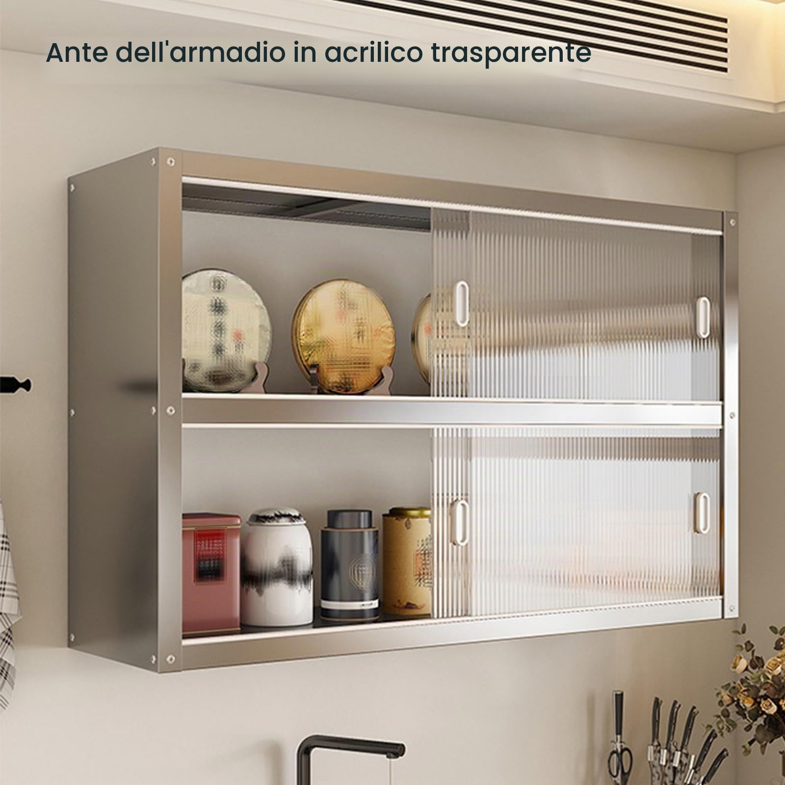 Pensili Cucina Sospesi con Ante Scorrevoli Trasparenti Realizzato