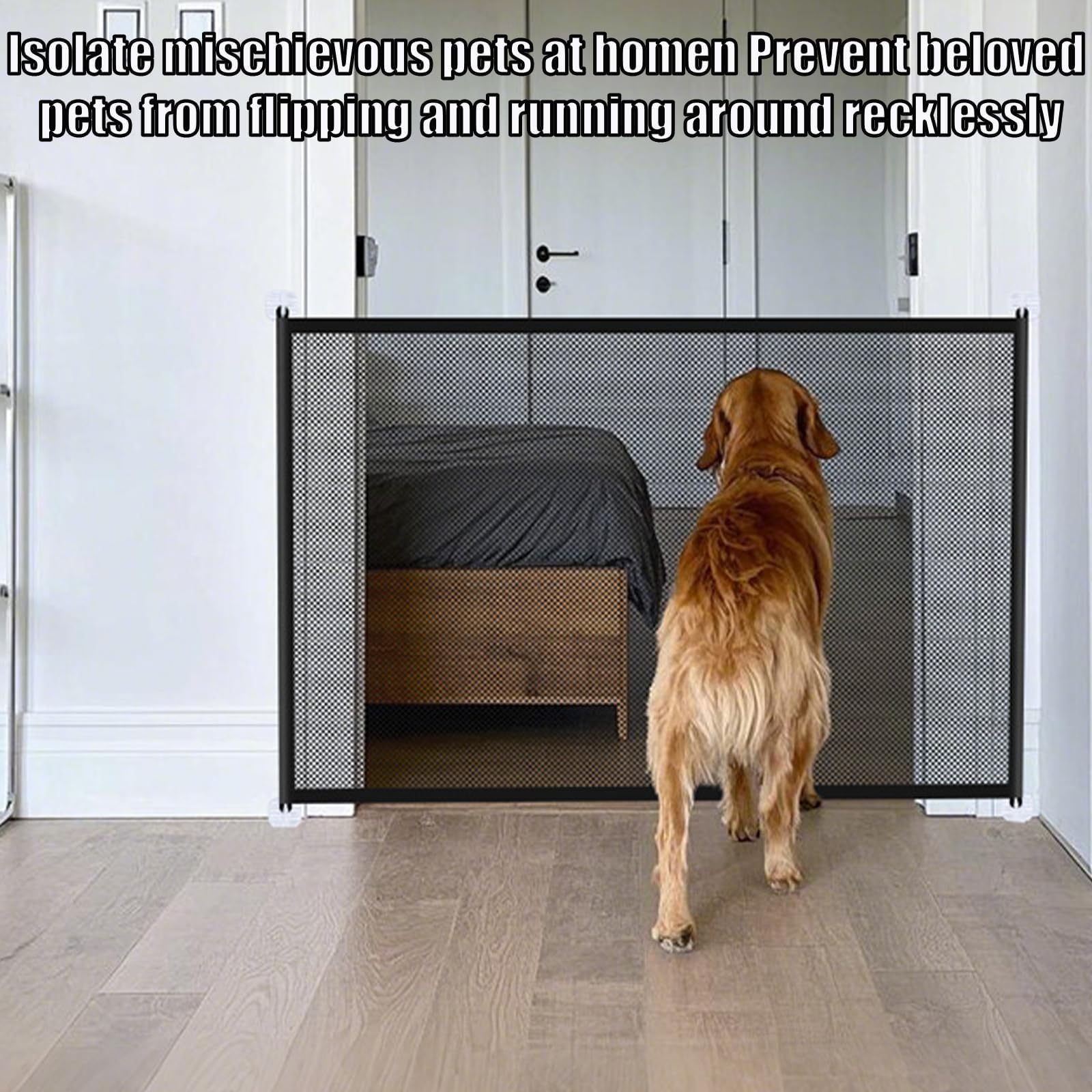 Dog Gate, 110x72cm Mesh Stair Gate for Dogs And Baby Gate Portable Indoor Dog Gates With 6 Hooks, No Drilling Installation - Image 3