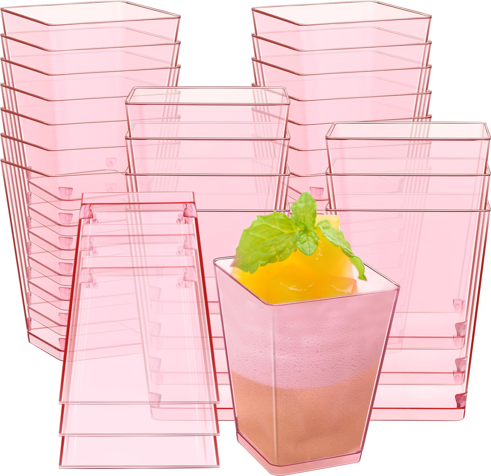 Mifoci 25 Pcs Pink 5 oz Plastic Dessert Cups Appetizer Cups Parties