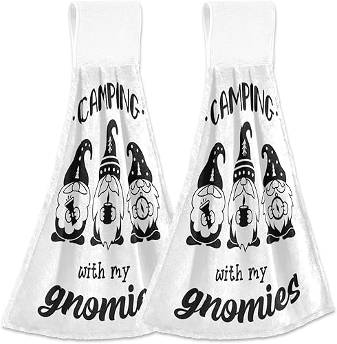 Lhammer Gnomos de campamento, toallas de cocina de verano, toallas de mano colgantes para decoración de baño, paquete de 2 toallas de playa con lazo