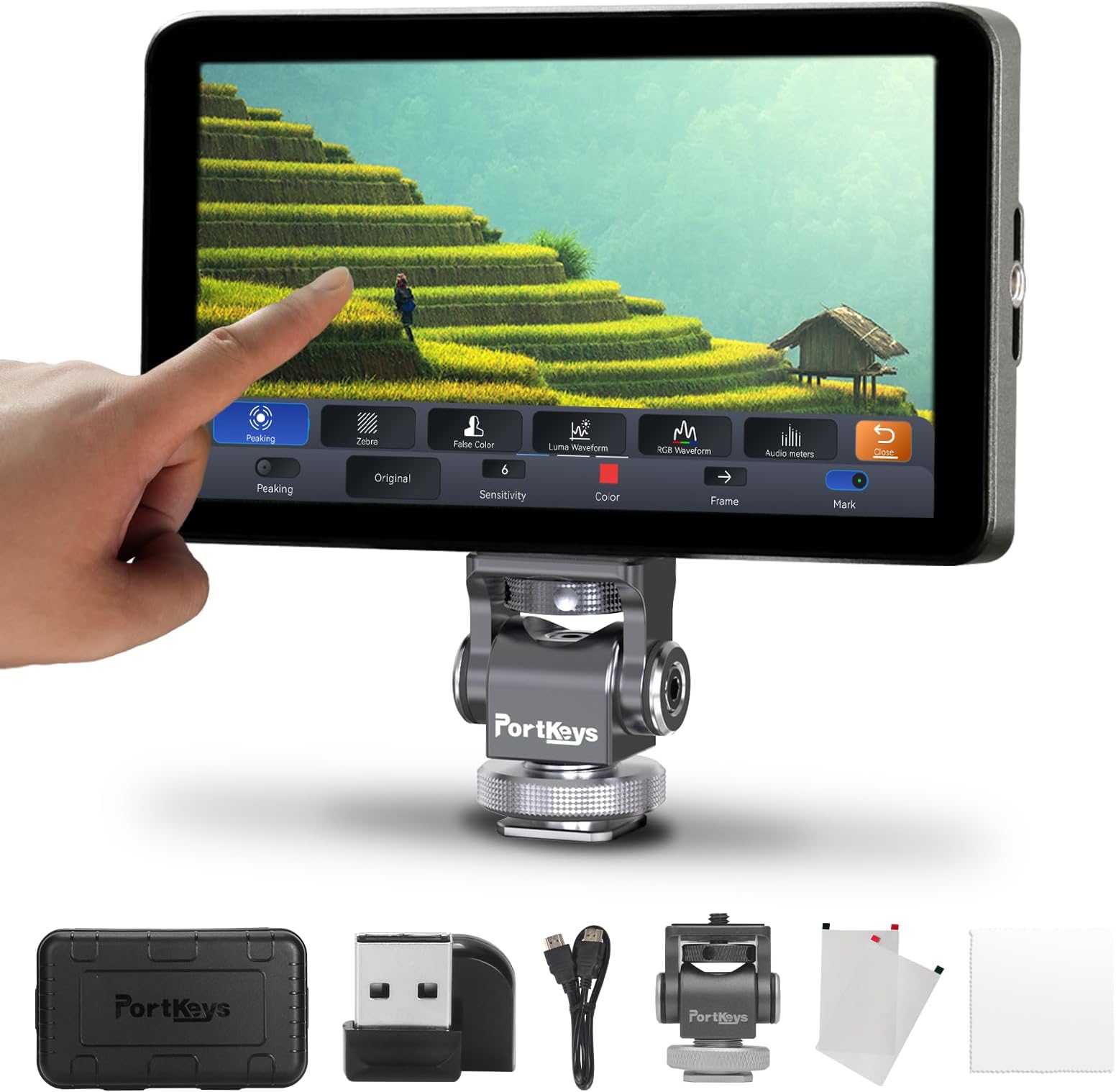 Portkeys LH7H Camera Field Monitor 7" 1000nits Touchscreen with Wide Color Gamut 3D LUT False Color New Peaking 4K HDMI Features for DSLR Camera Monitor