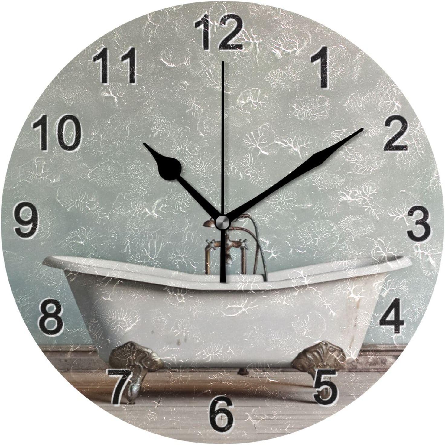 Amazon.com: CHIFIGNO White Vintage Bathroom Bathtub Round Circle Clock ...