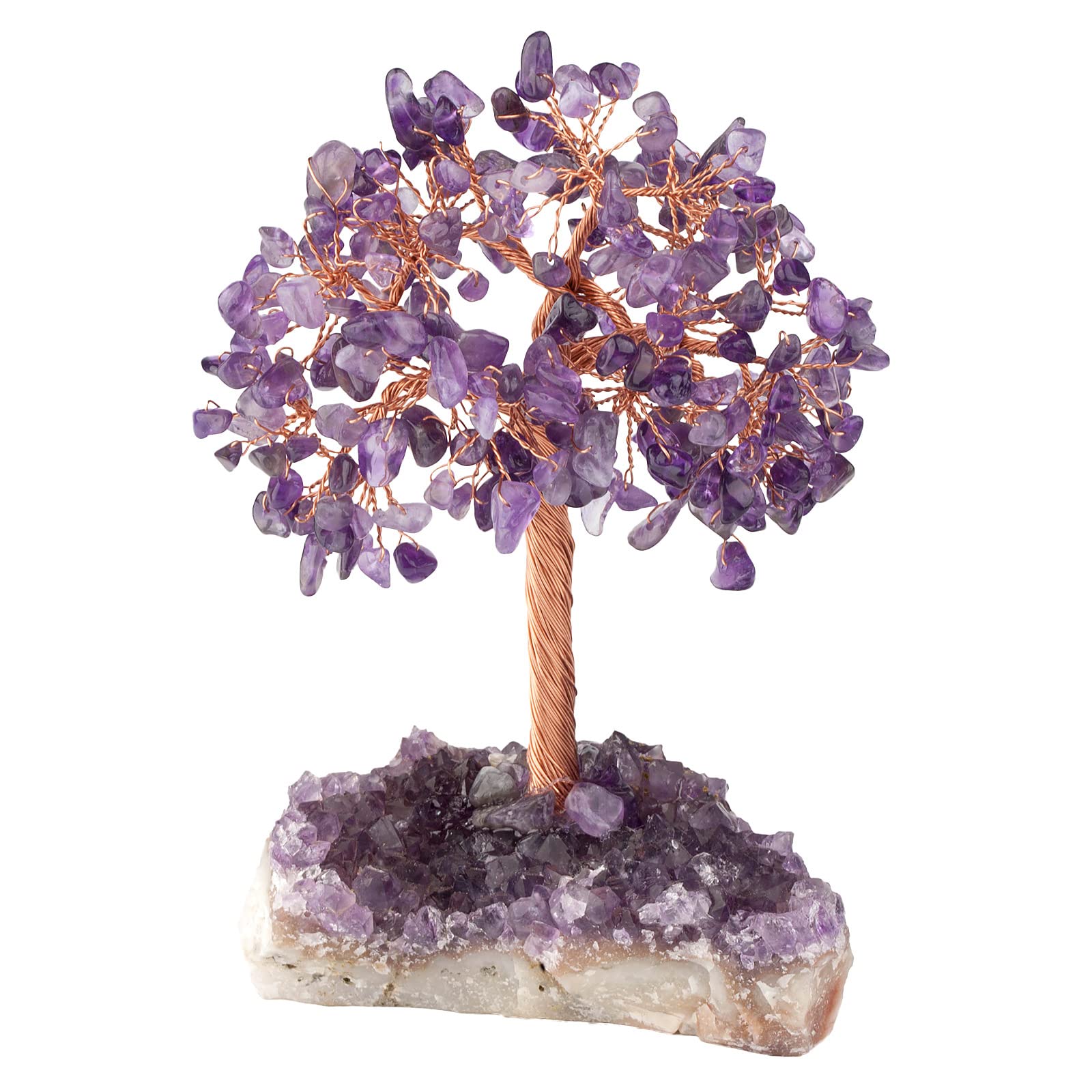 Hhhxkkuo Handmade Crystal Money Tree with Natural Amethyst Rock Crystal Cluster Base for Good Luck And Wealth Home Office Desk Decoration