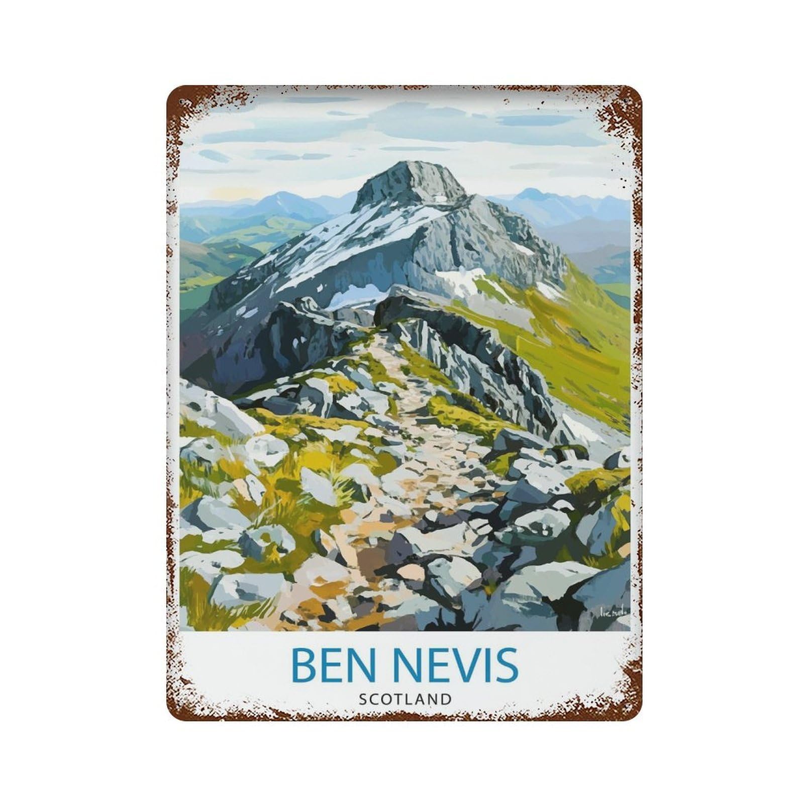 xiaoxiaoshen Ben Nevis Scotland Travel Landscape Scottish Highlands Wall Decor Art Metal Tin Poster Modern Home Decor Art Home Bar Shop Decorations Vintage Sign 40x30cm