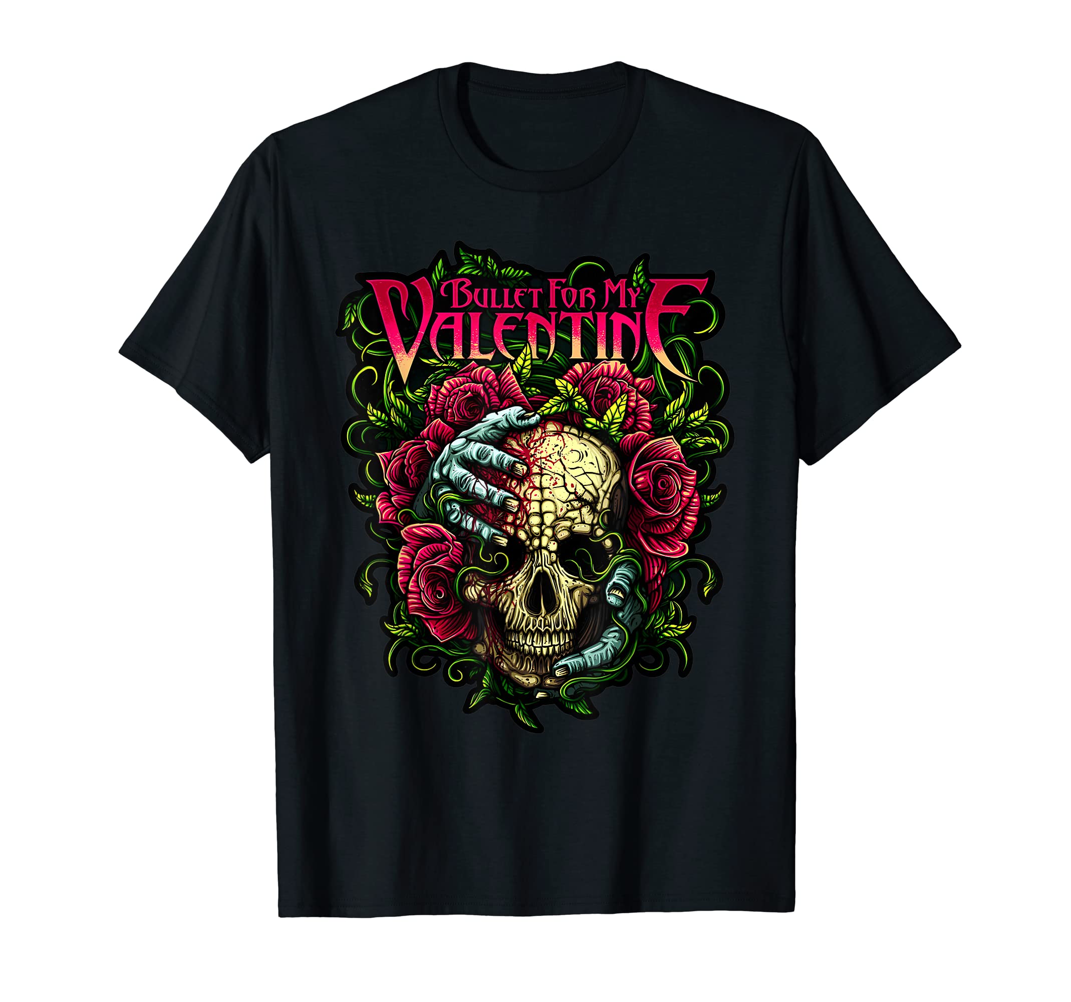 Funny Bullet My Valentine Skull Roses and Red Blood Horror T-Shirt